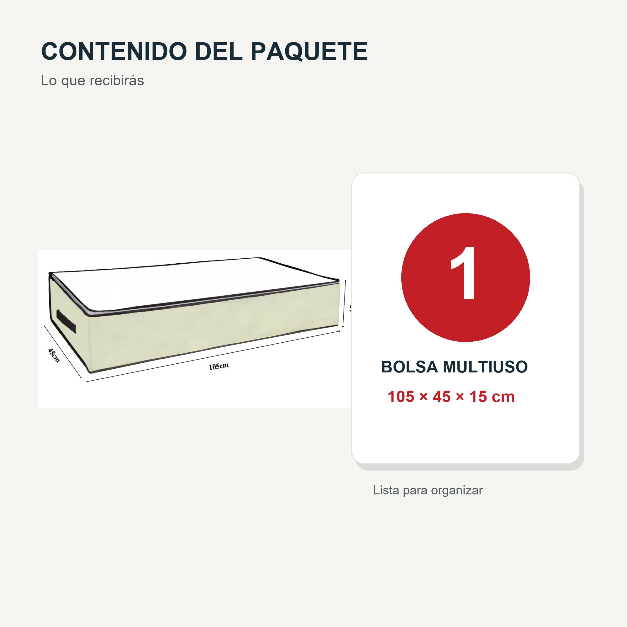 Bolsa Organizadora Bajo Cama Extra Larga, 105 × 45 × 15 cm, 1 Unidad