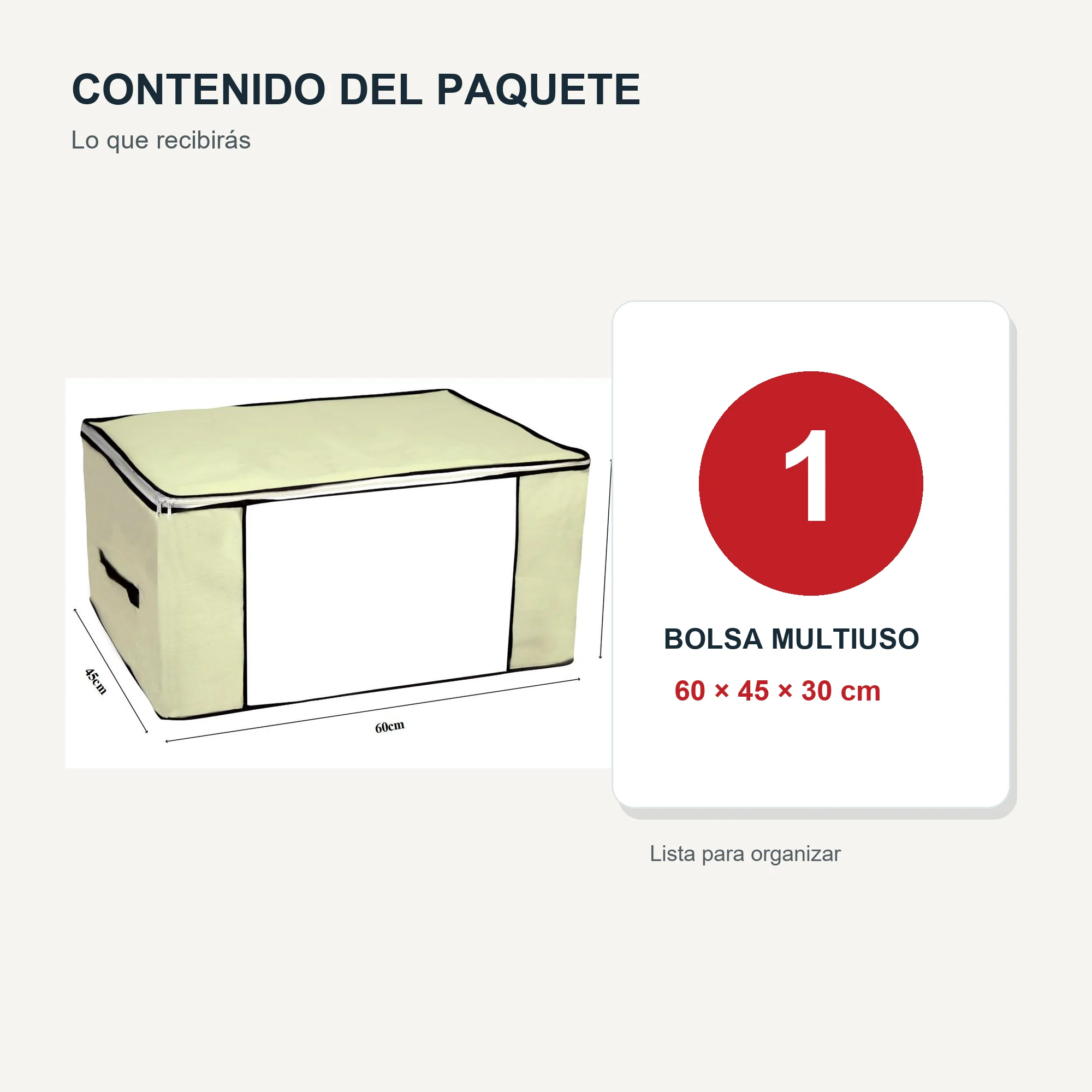 Bolsa Multiuso Organizadora Grande de Tela No Tejida, 60 × 45 × 30 cm, 1 Unidad
