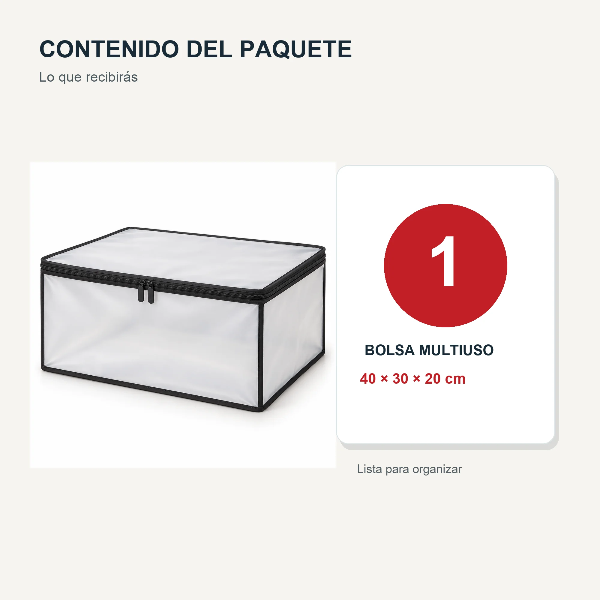 Bolsa Multiuso Organizadora de PEVA con Cierre, 40 × 30 × 20 cm, 1 Unidad