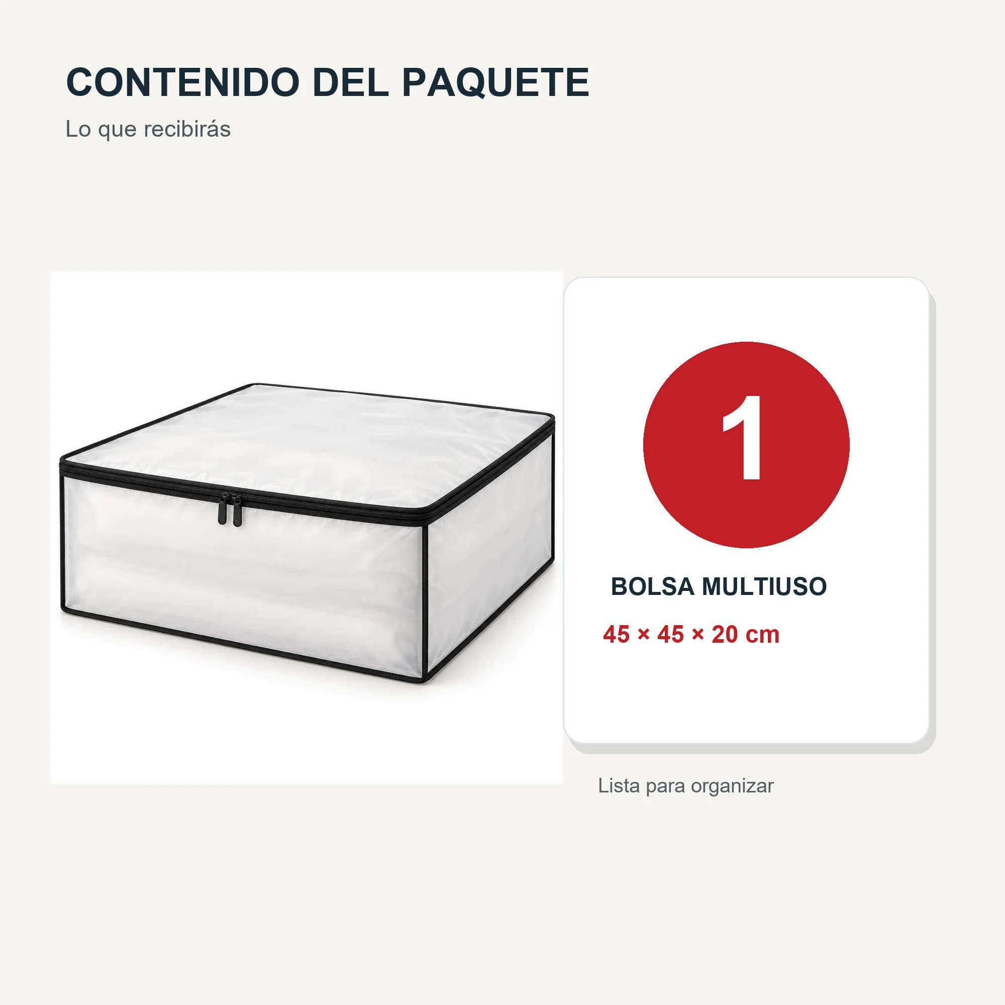 Bolsa Multiuso Organizadora de PEVA con Cierre, 45 × 45 × 20 cm, 1 Unidad