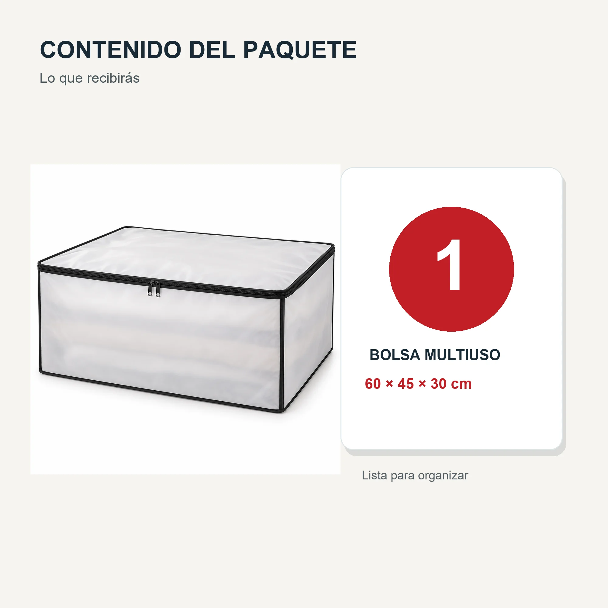 Bolsa Multiuso Organizadora de PEVA con Cierre, 60 × 45 × 30 cm, 1 Unidad