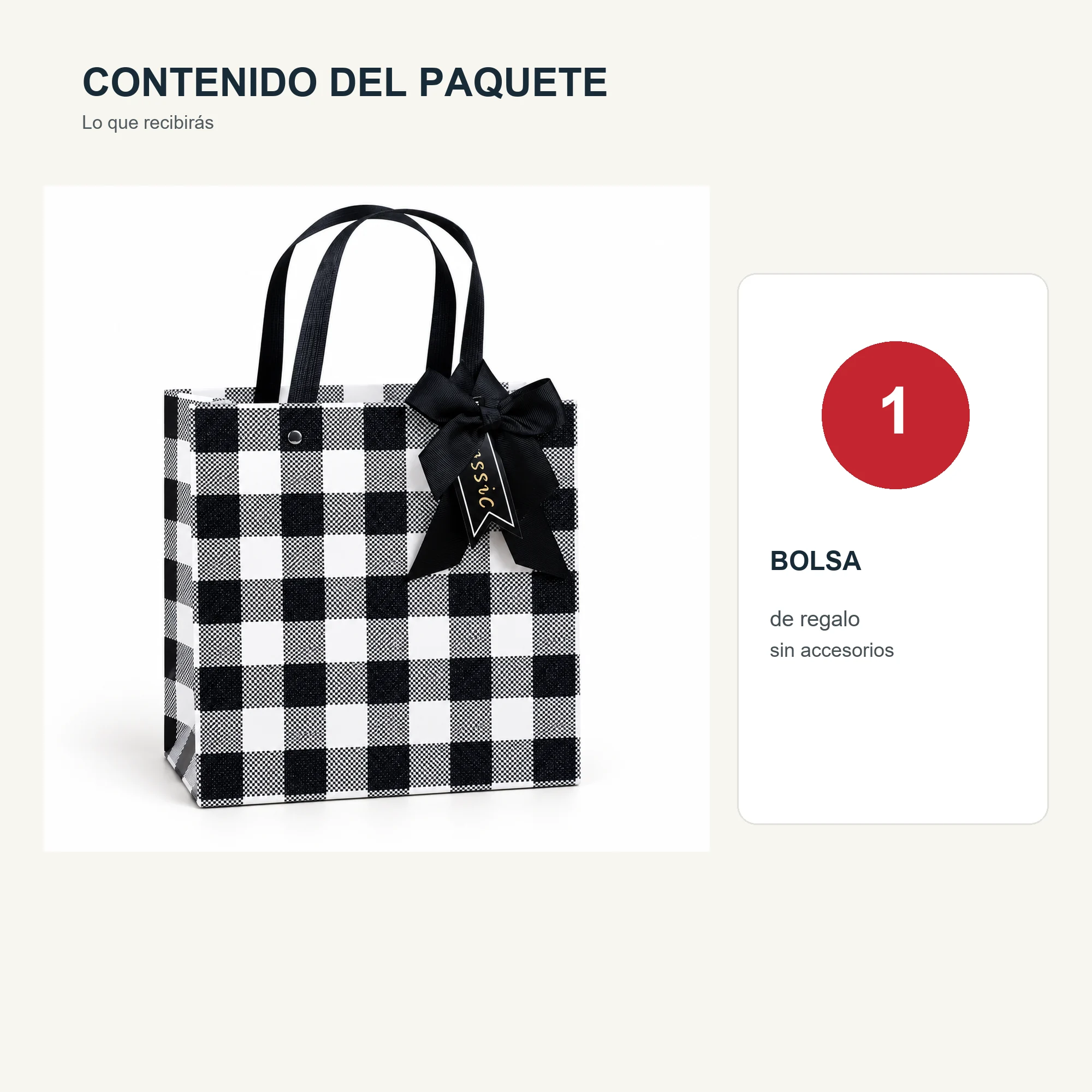 Bolsa de Regalo Bolsa Cuadrada A Cuadros Blanco Y Negro, 22 × 22 × 10 cm