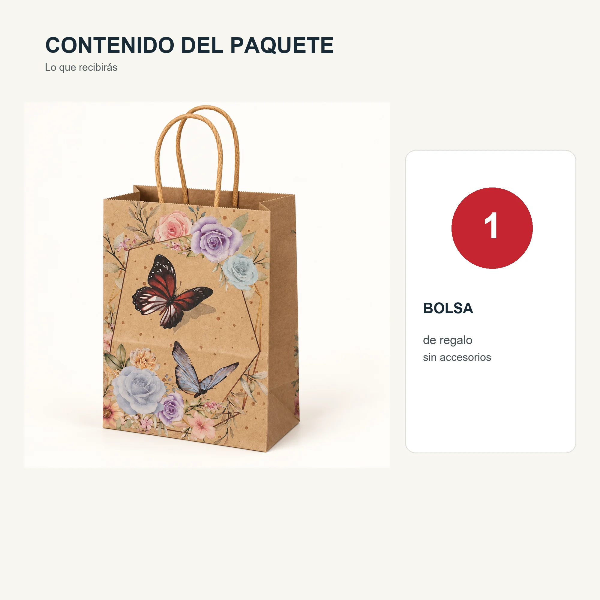 Bolsa de Regalo de Papel Kraft Estampada con Flores Y Mariposas, 15 × 21 × 8 cm, Diseños Surtidos