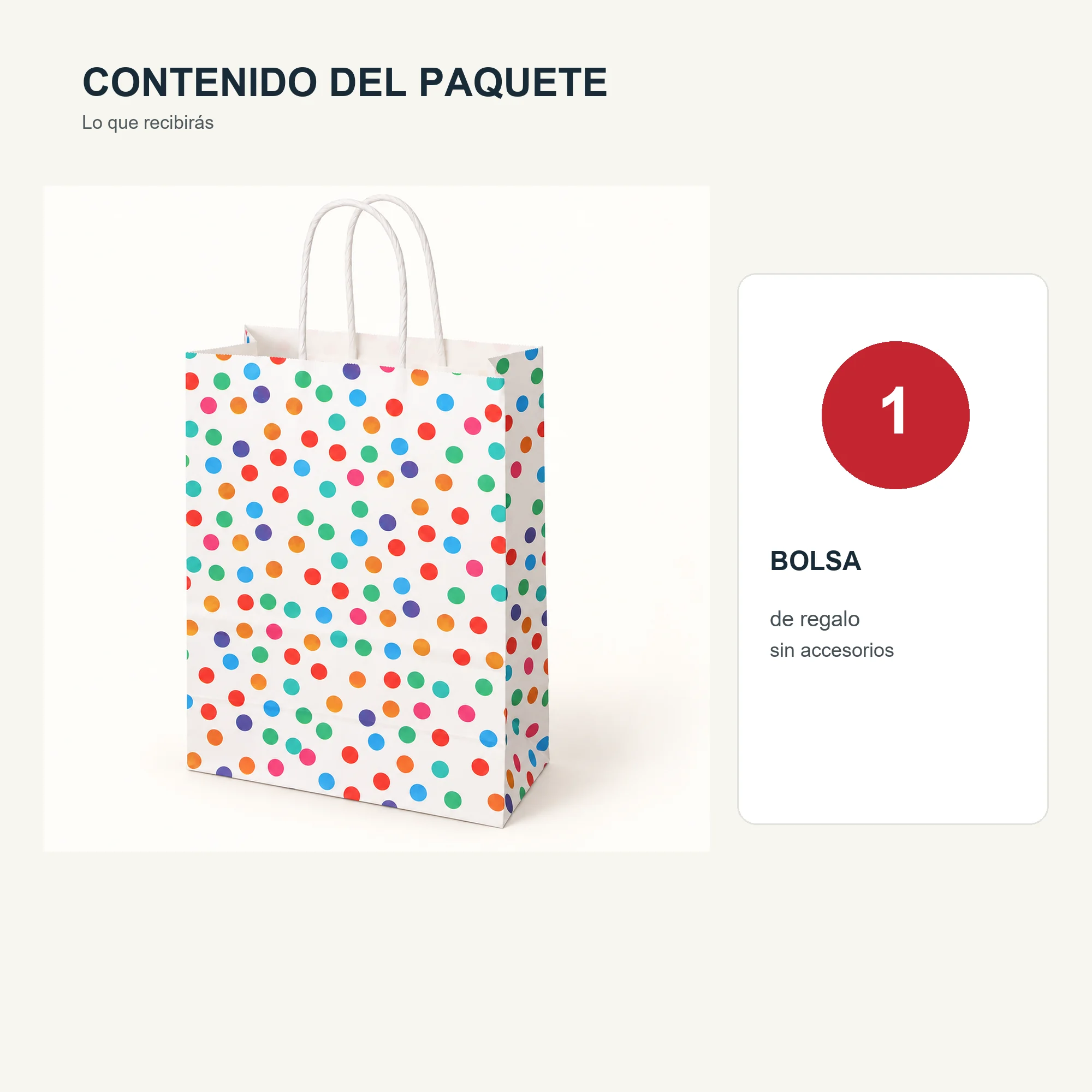 Bolsa de Regalo de Papel Estampada con Lunares Multicolor, 21 × 27 × 11 cm, Diseños Surtidos