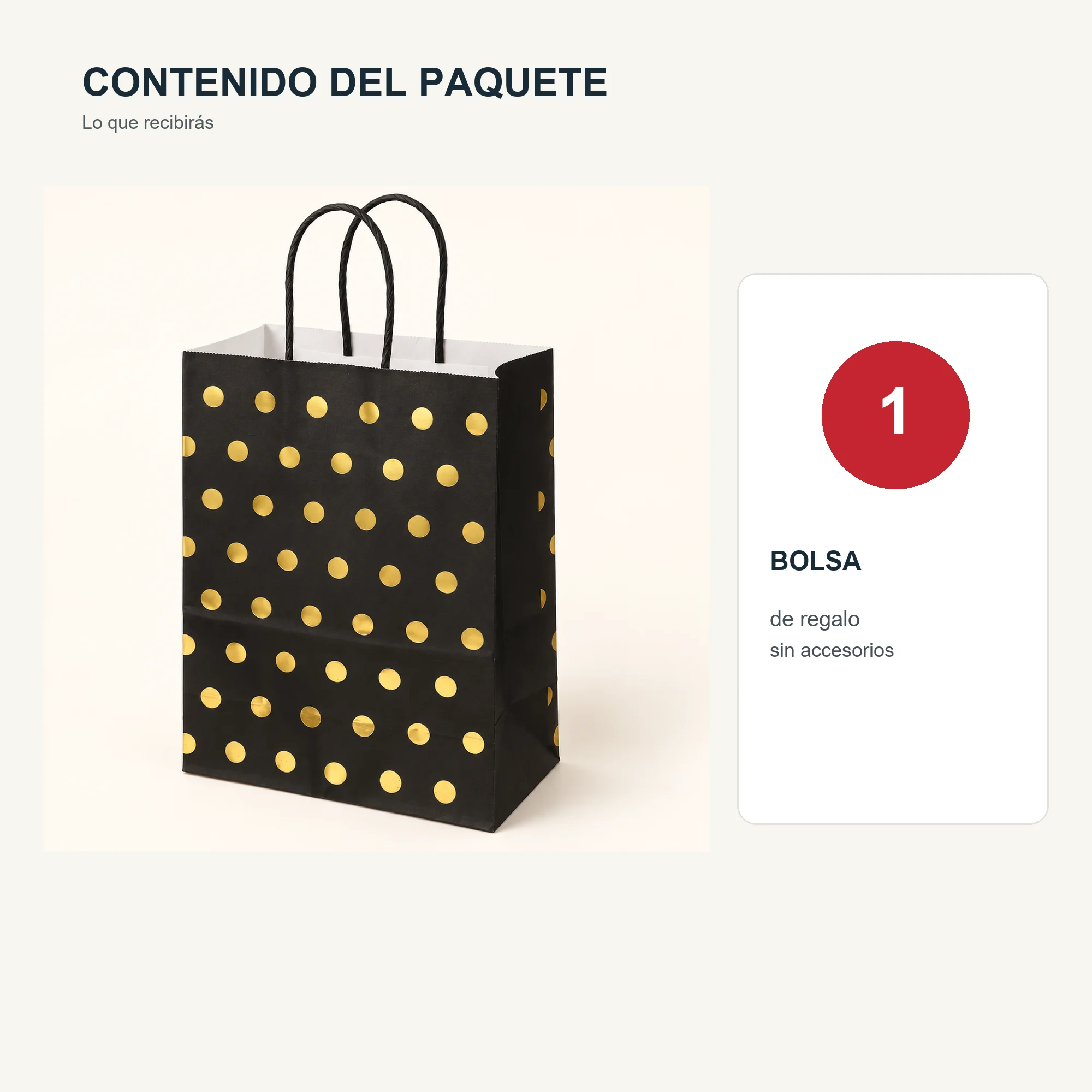 Bolsa de Regalo de Papel con Lunares Dorados y Asas Trenzadas, 21 × 27 × 11 cm, Diseños Surtidos