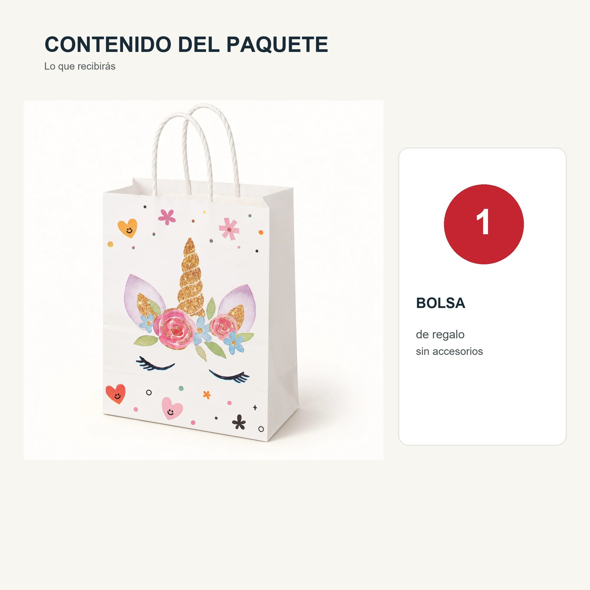 Bolsa de Regalo de Papel con Diseño De Unicornio y Asas Trenzadas, 15 × 21 × 8 cm, Diseños Surtidos