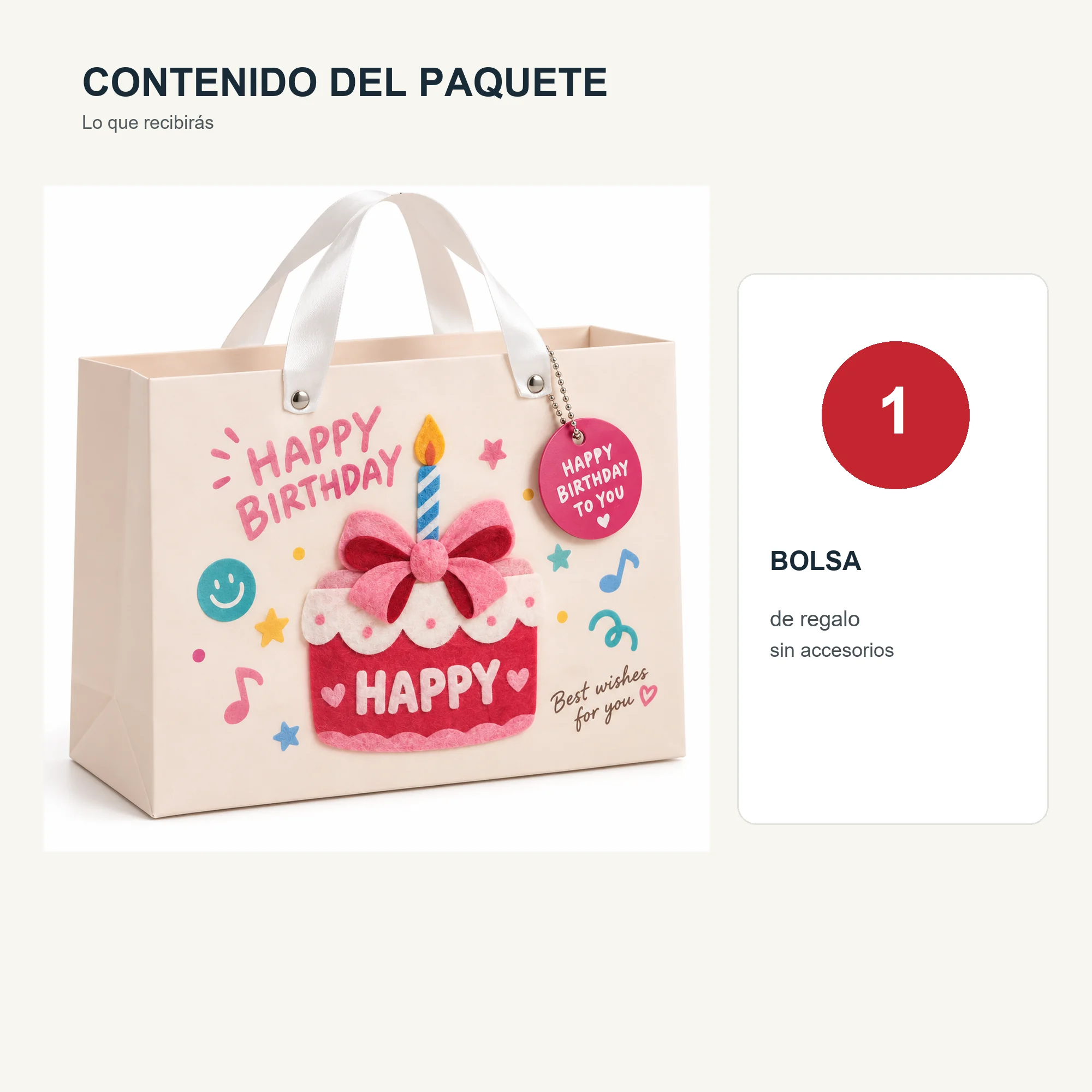 Bolsa de Regalo Bolsa Rígida Ancha De Cumpleaños, 24,5 × 19,5 × 9,5 cm