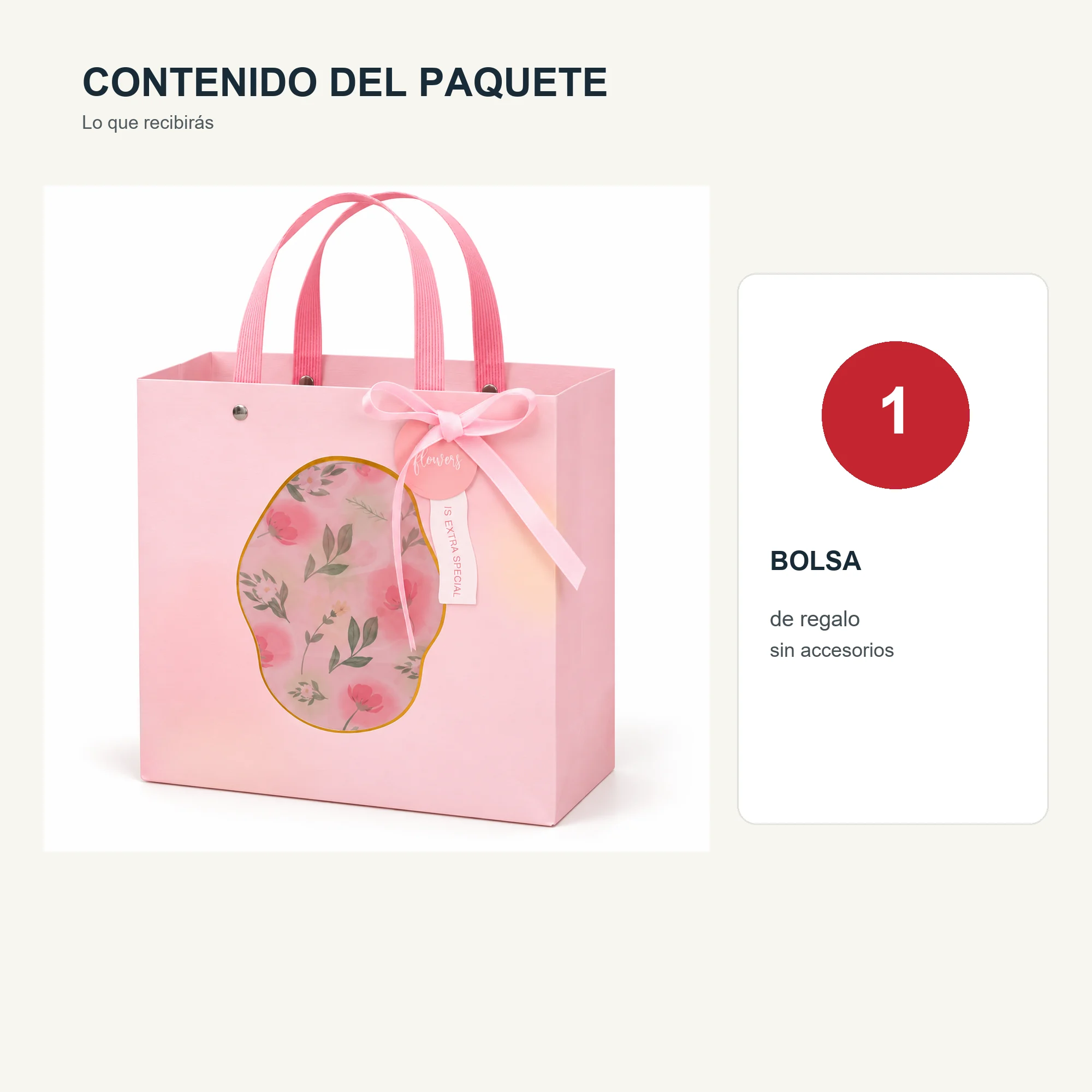 Bolsa de Regalo Rígida Floral con Formato Cuadrado Floral, 22 × 22 × 10 cm