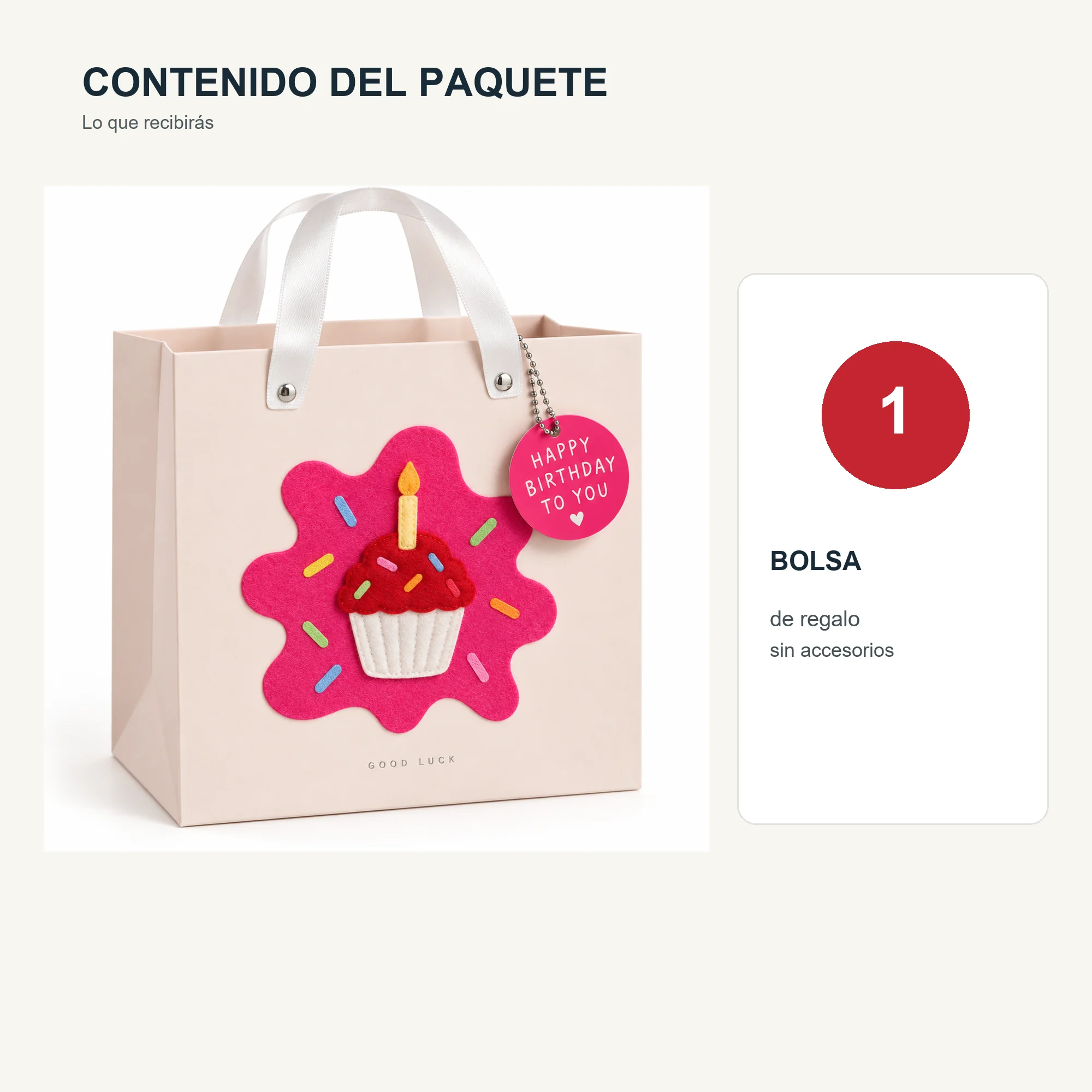 Bolsa de Regalo Rígida De Cumpleaños con Aplique De Cupcake, 22 × 22 × 10 cm