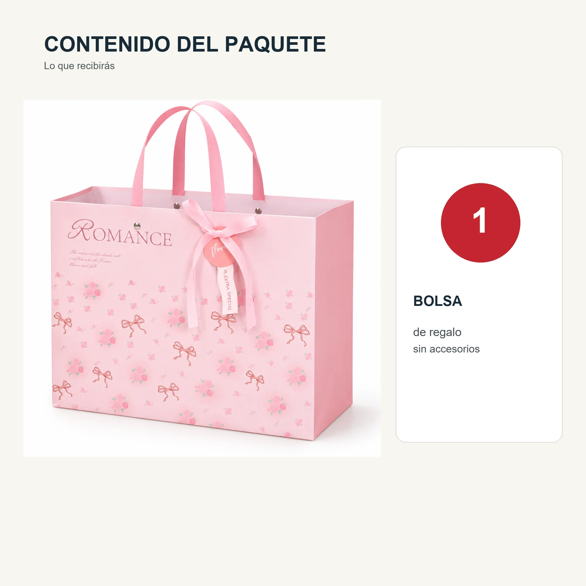 Bolsa de Regalo Rígida Romántica con Formato Extra Grande, 45 × 35 × 20 cm