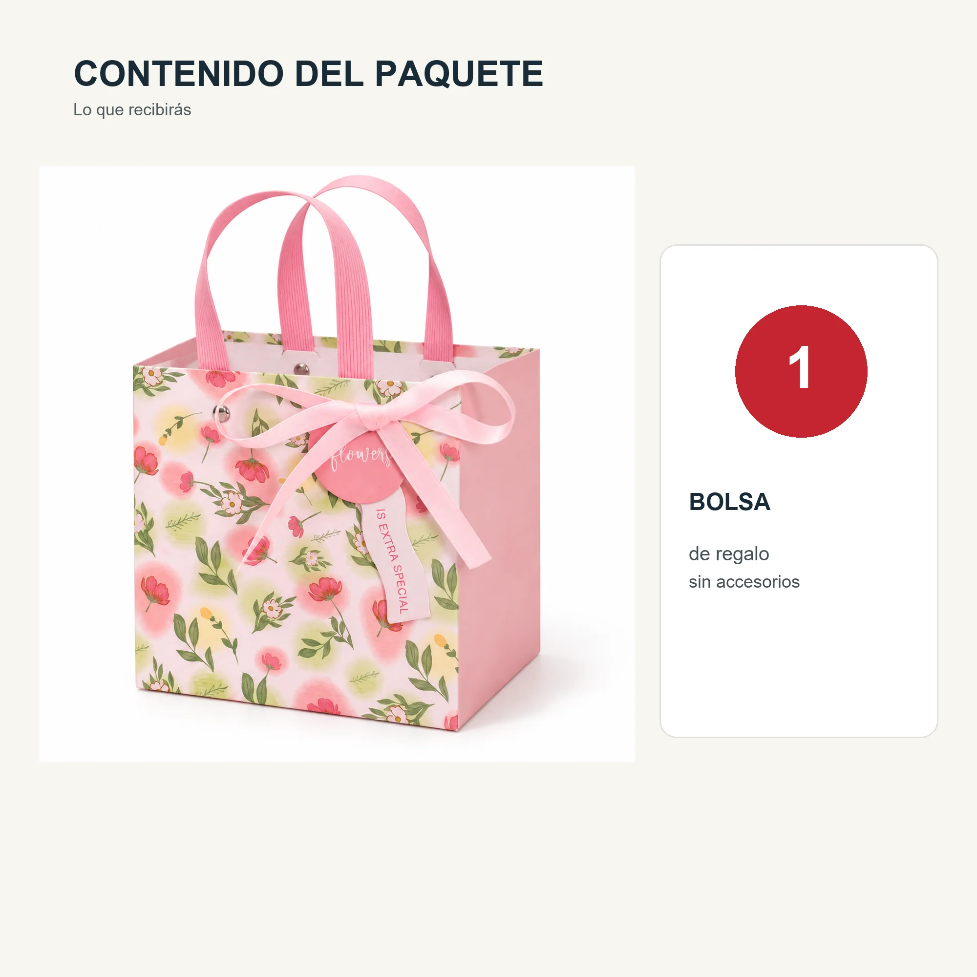 Bolsa de Regalo Rígida Floral con Formato Compacto Floral, 14,5 × 14,5 × 10 cm
