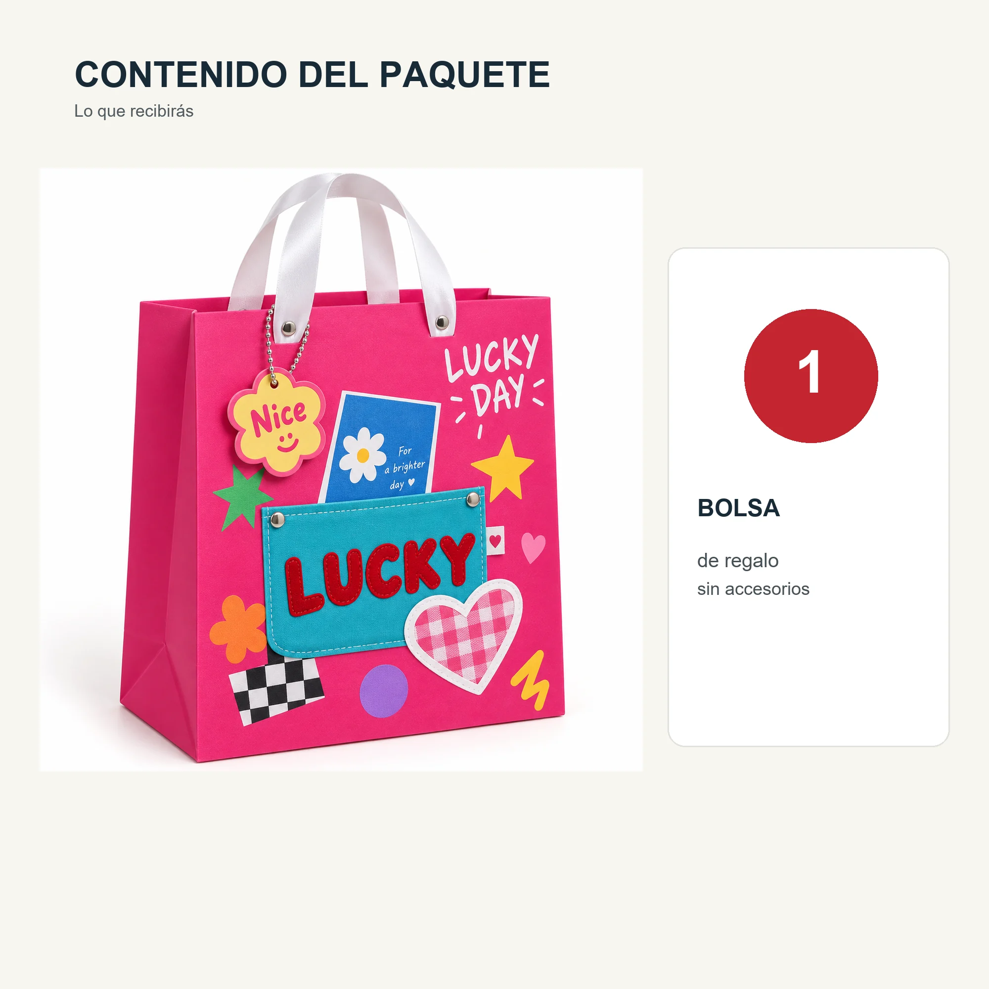 Bolsa de Regalo Rígida Lucky con Diseño Lucky Con Bolsillo, 26 × 32 × 12,5 cm