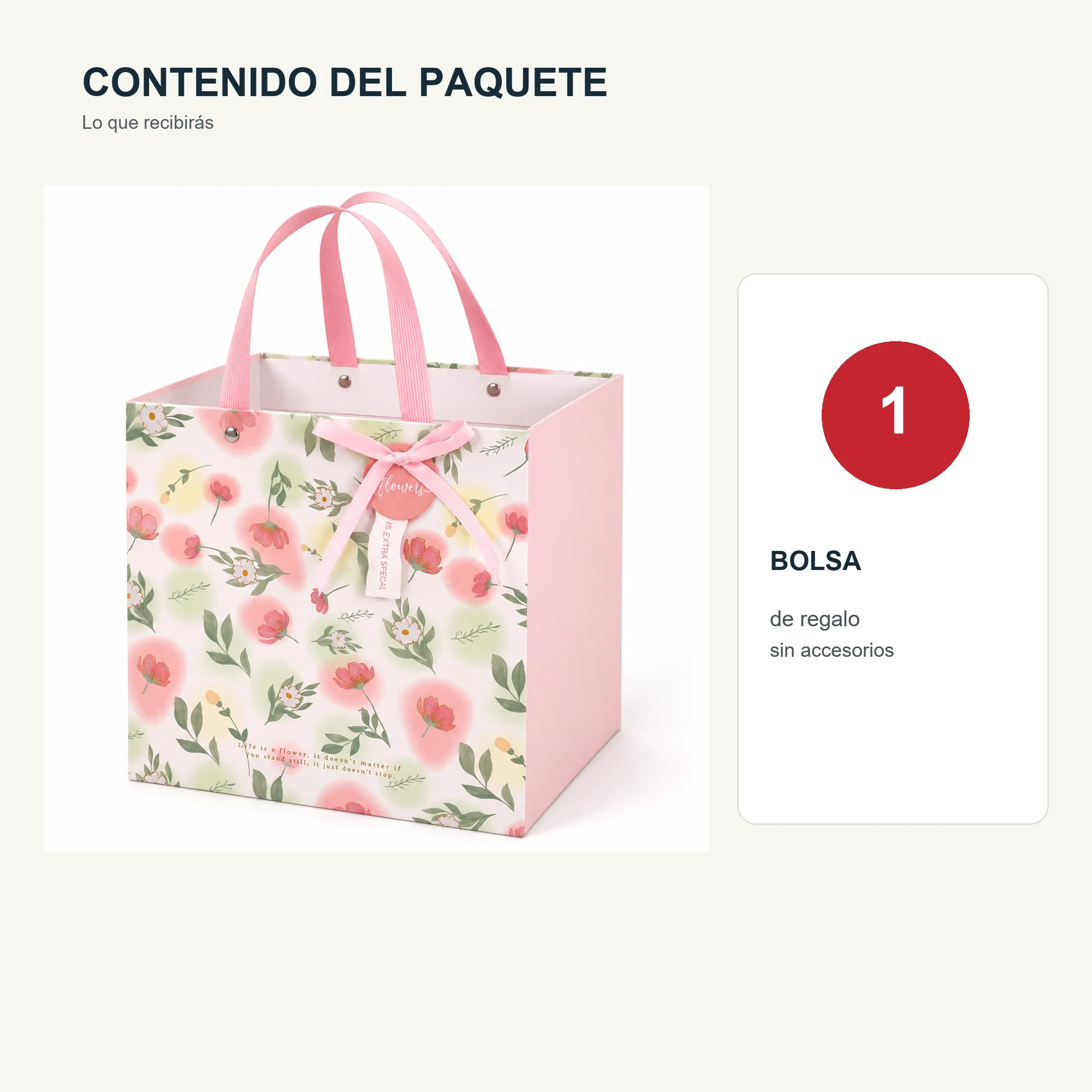 Bolsa de Regalo Rígida Floral con Formato Cuadrado Profundo, 26 × 26 × 25 cm