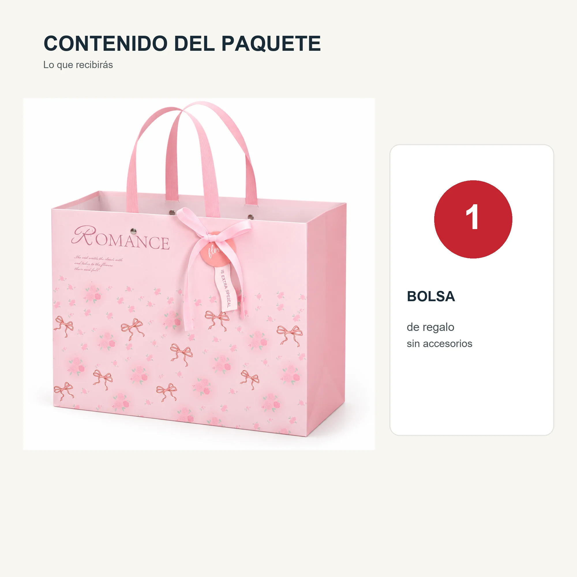Bolsa de Regalo Rígida Romántica con Formato Ancho Romántico, 32 × 25,5 × 15 cm