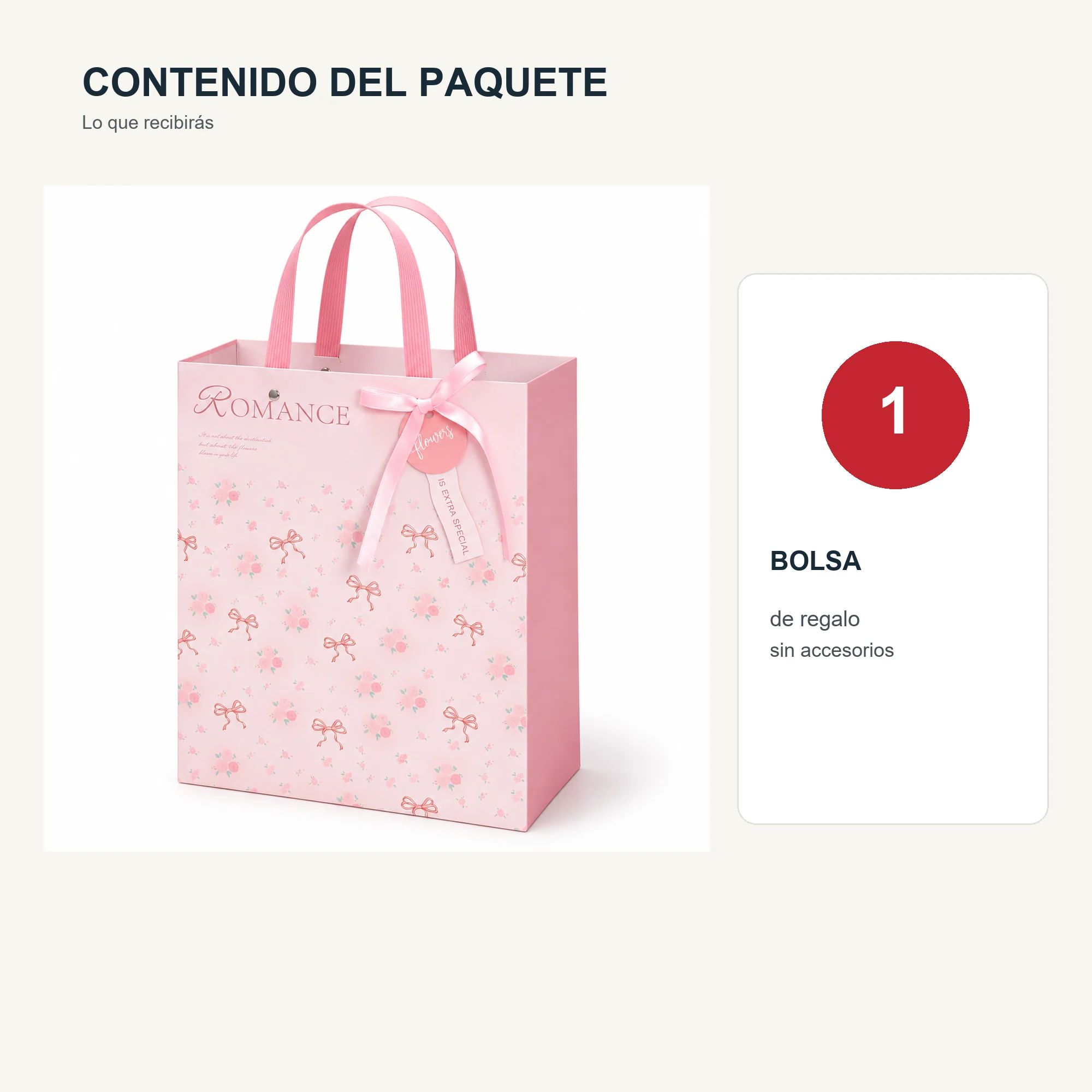 Bolsa de Regalo Rígida Romántica con Formato Alto Romántico, 26 × 32 × 12,5 cm
