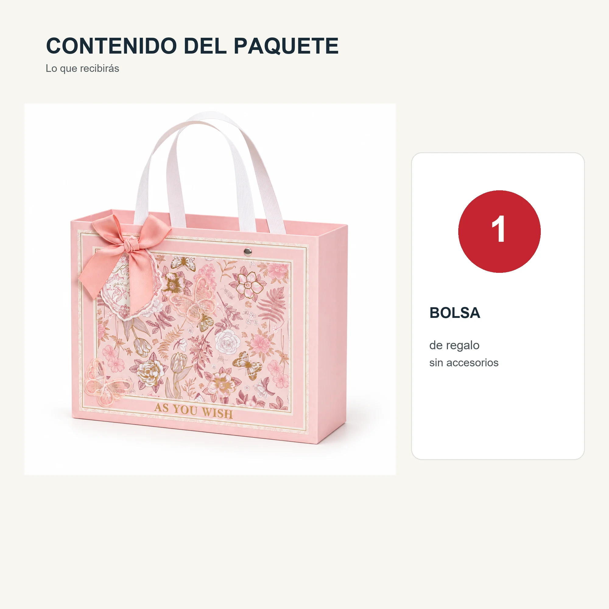 Bolsa de Regalo Rosada Floral Ancha, 24,5 × 19,5 × 9,5 cm