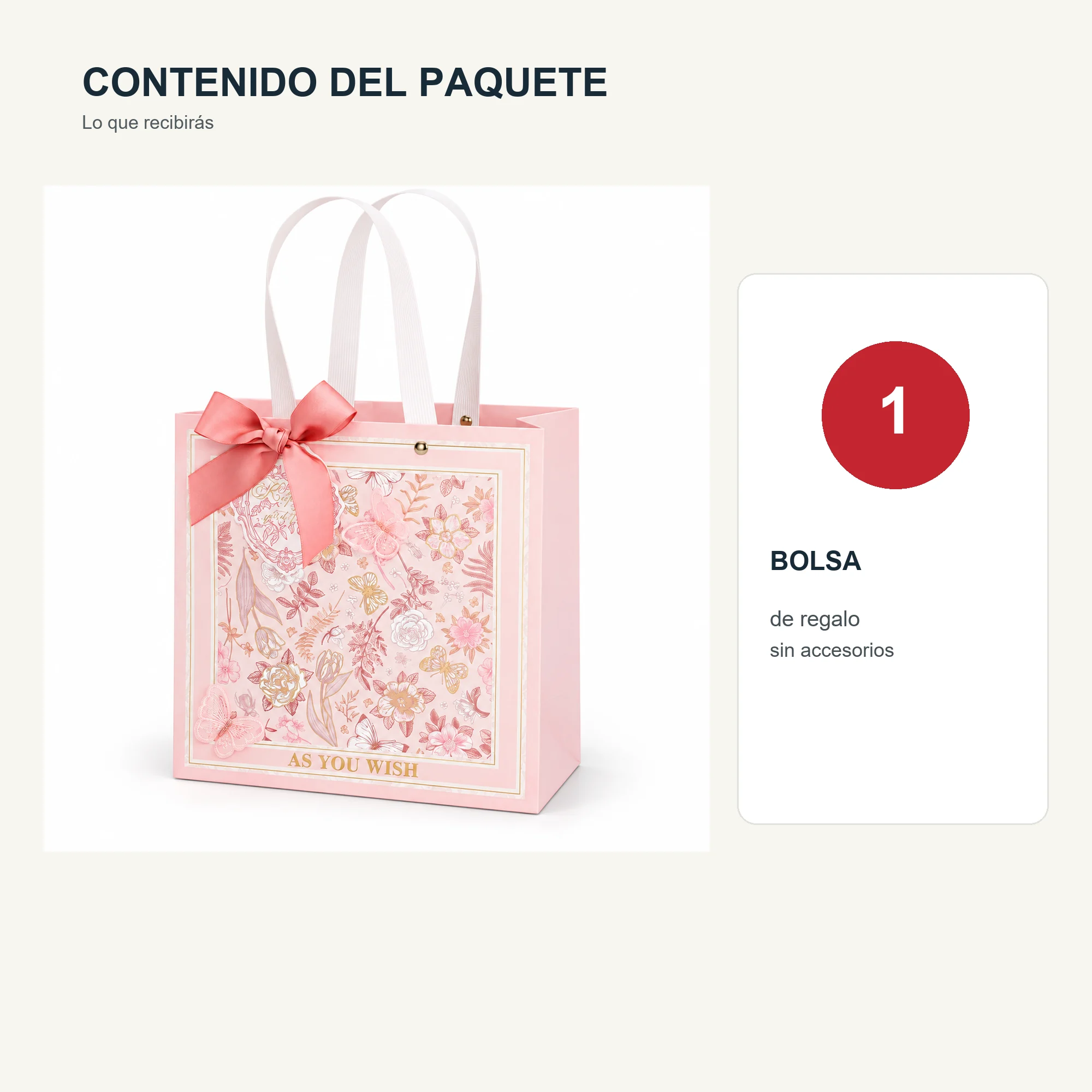 Bolsa de Regalo Rosada Floral Con Mariposas, 22 × 22 × 10 cm