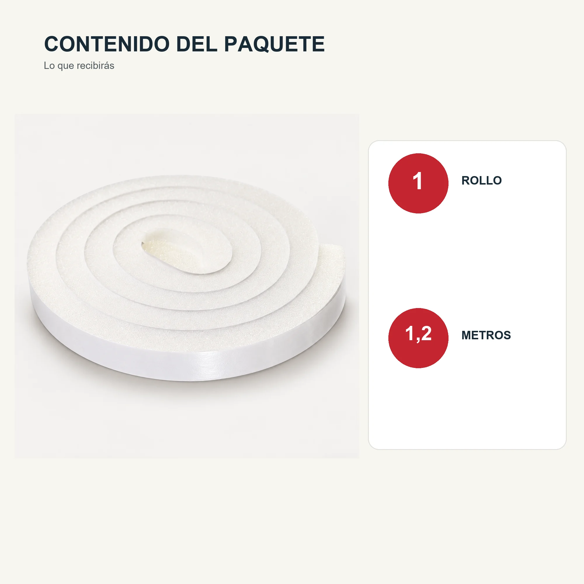 Burlete Autoadhesivo de Espuma Blanco, 12 mm × 1,2 m