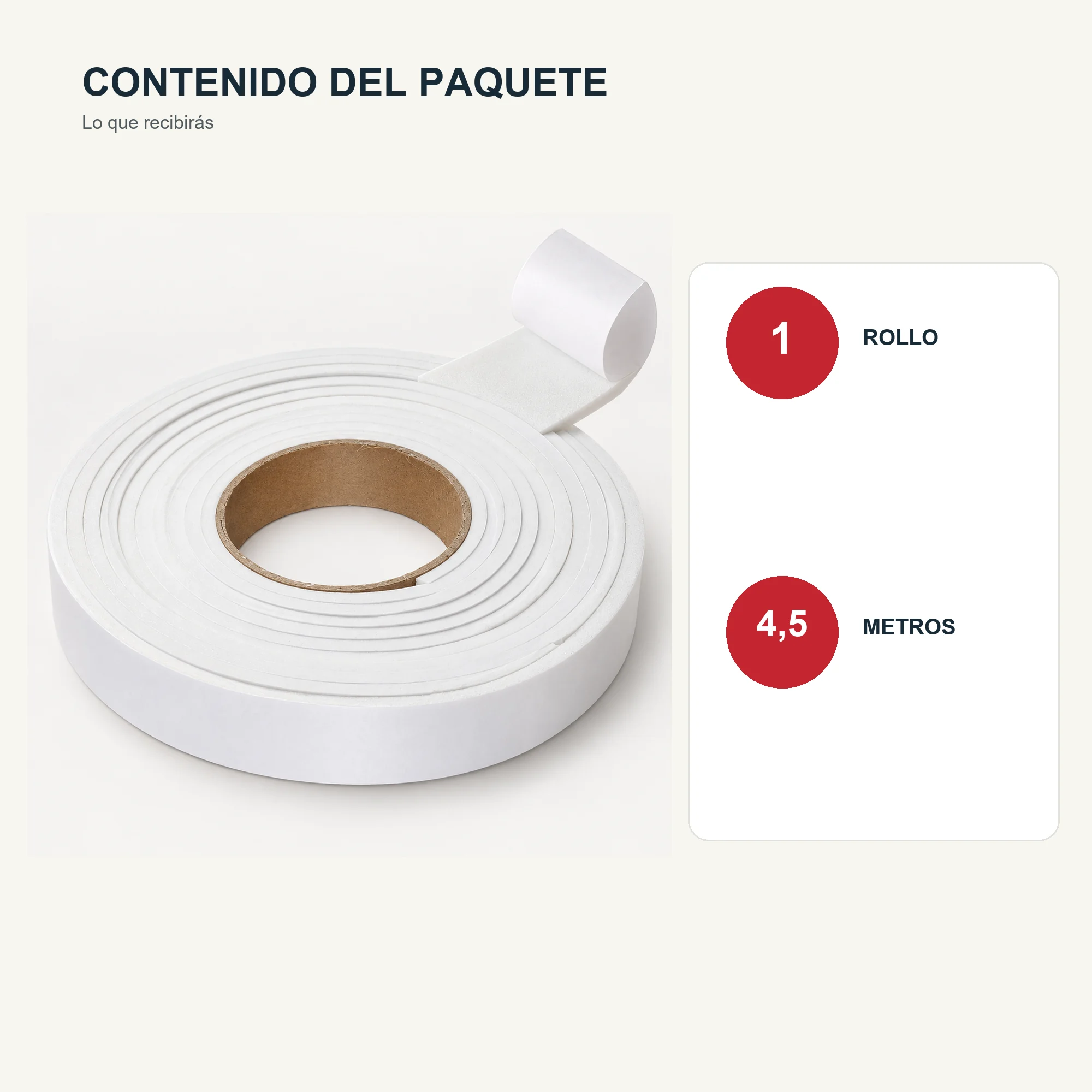 Burlete Autoadhesivo de Espuma Blanco, 25 mm × 4,5 m