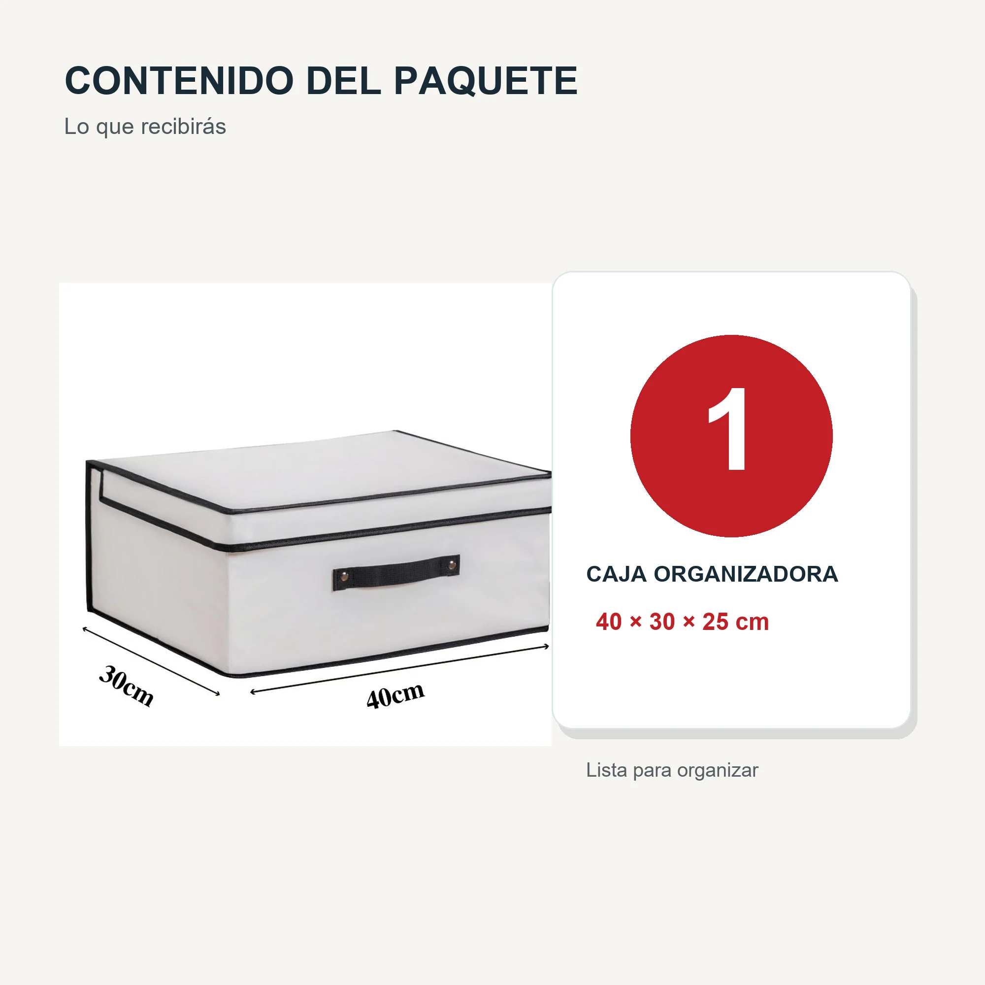Caja organizadora mediana con tapa de PEVA y PP, 40 × 30 × 25 cm, 1 Unidad
