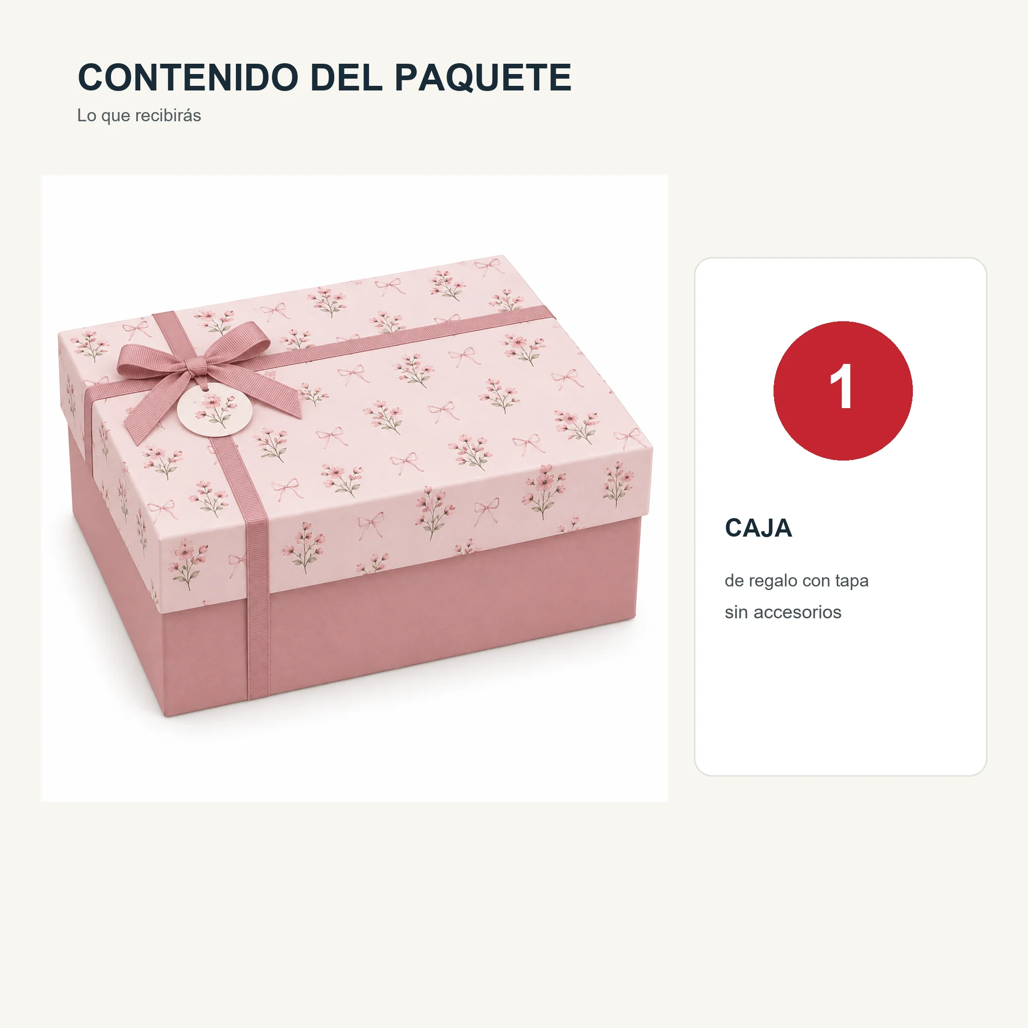 Caja de Regalo Caja Rígida Floral con Tapa y Cinta, 22,5 × 17 × 10 cm