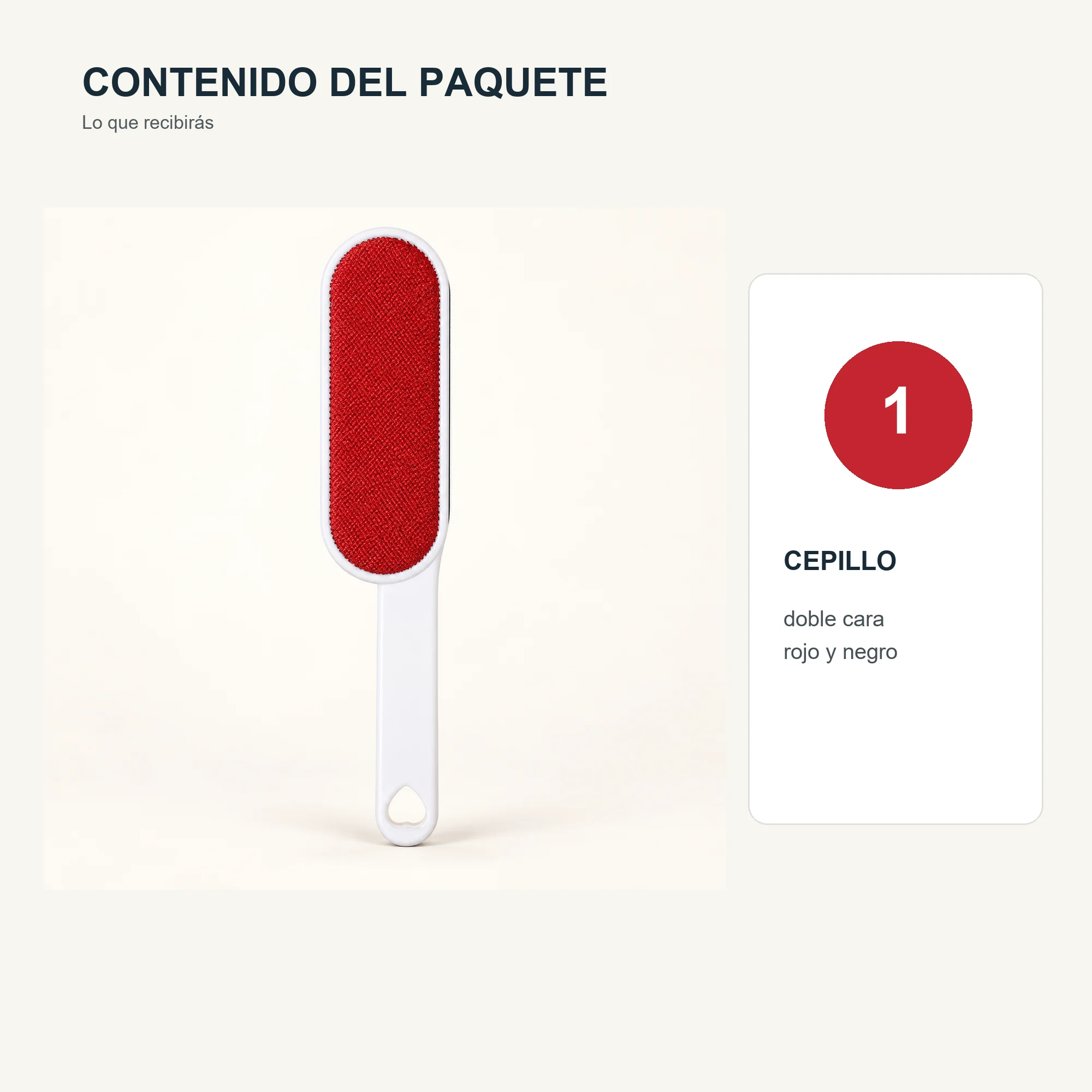 Cepillo Quitapelusas de Doble Cara, 25 cm, Blanco Con Caras Roja Y Negra