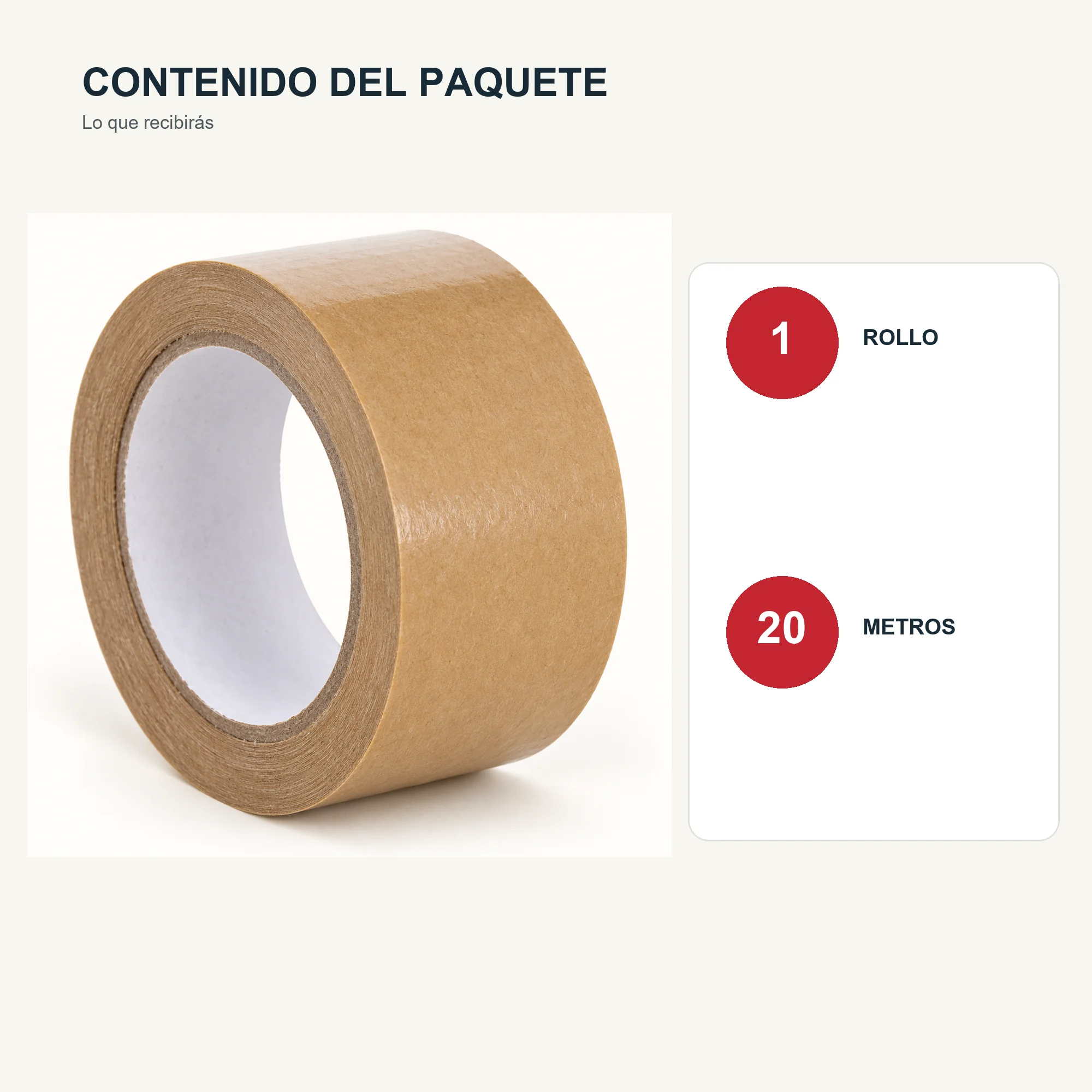 Cinta Adhesiva de Papel Kraft, 48 mm × 20 m
