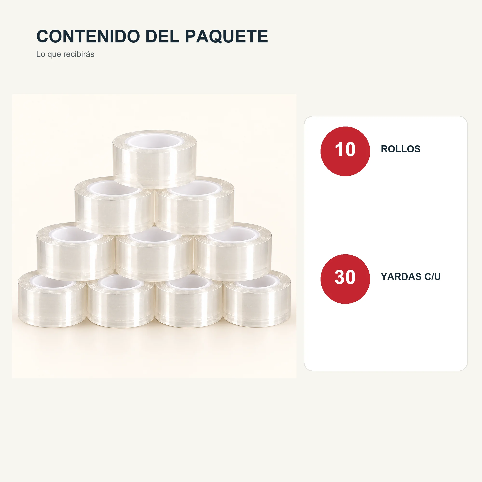Cinta Adhesiva Transparente, 10 Rollos de 15 mm × 30 yd