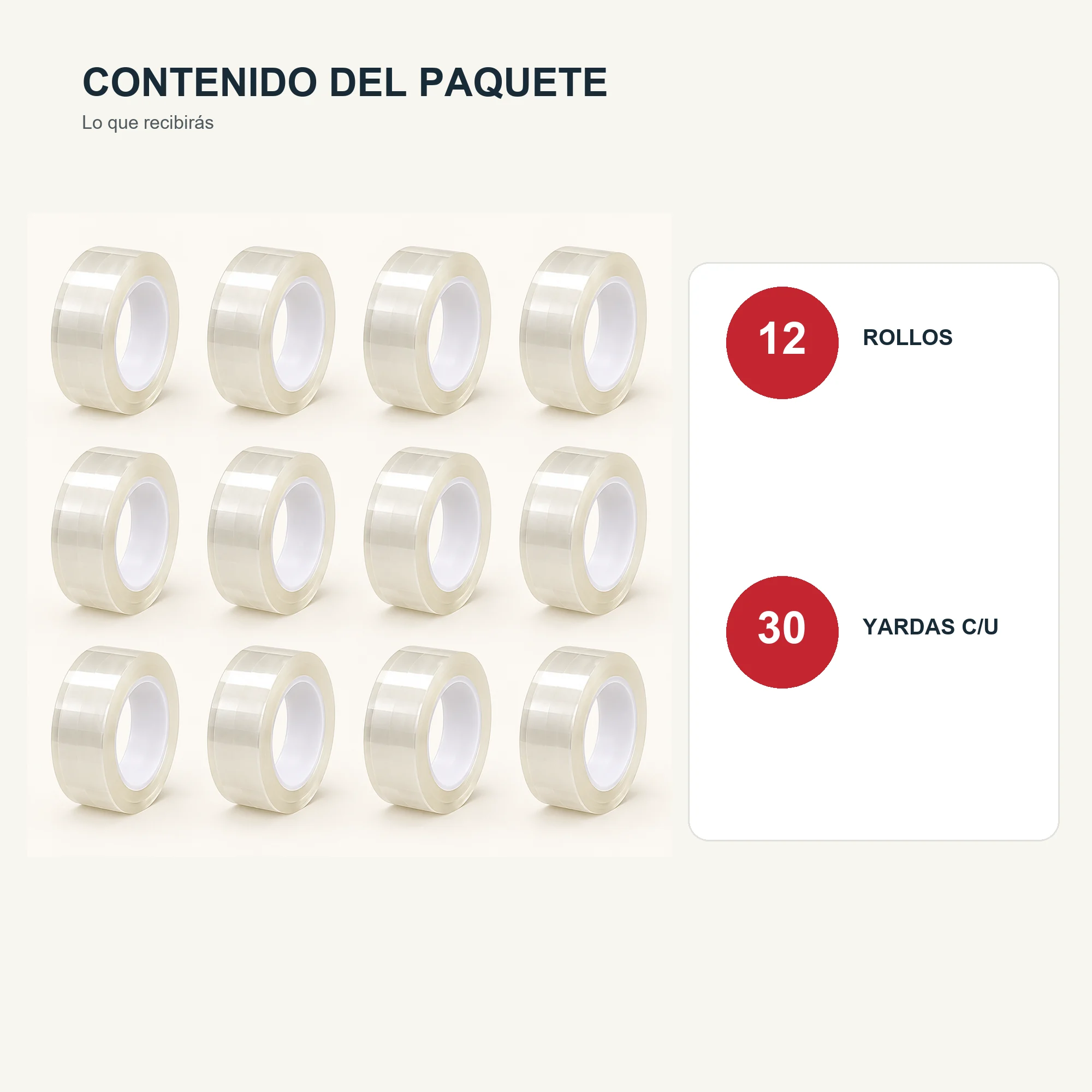 Cinta Adhesiva Transparente, 12 Rollos de 12 mm × 30 yd
