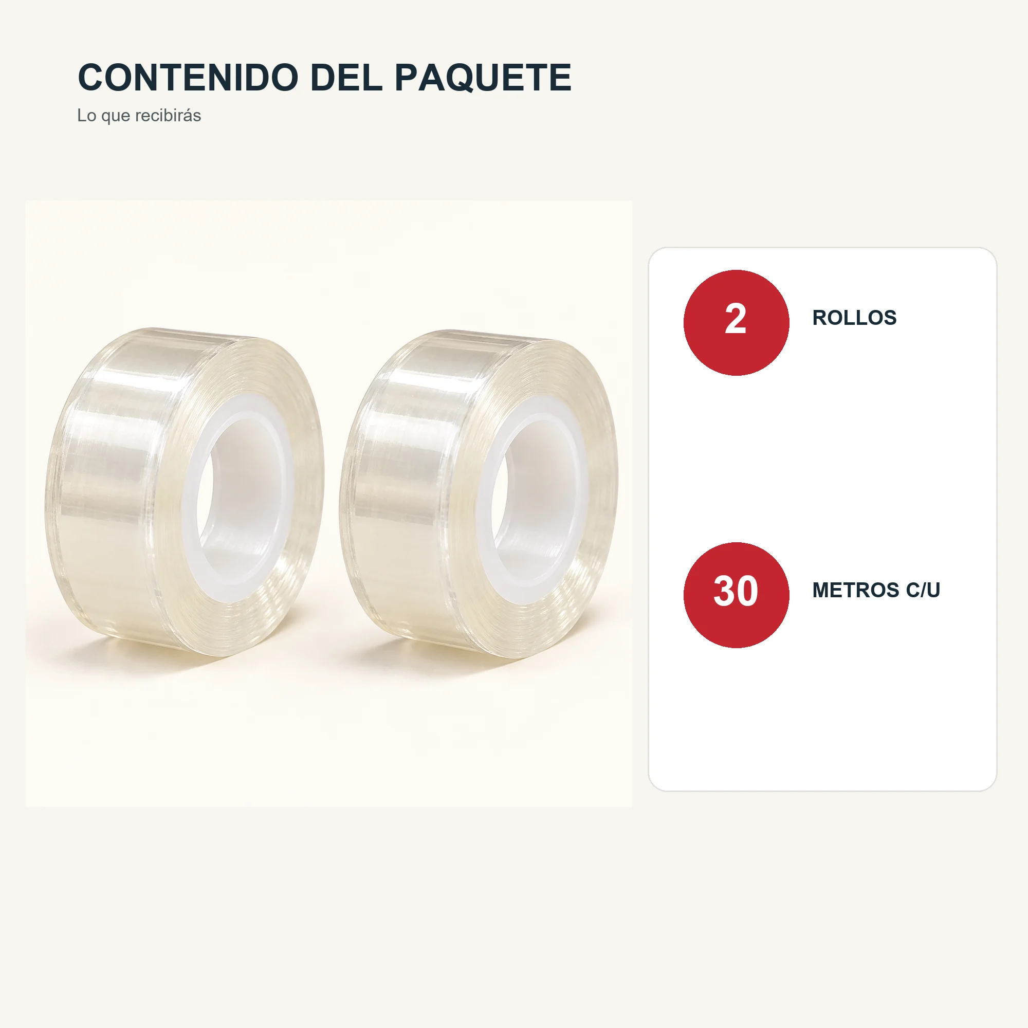 Cinta Adhesiva Transparente, 2 Rollos de 18 mm × 30 m