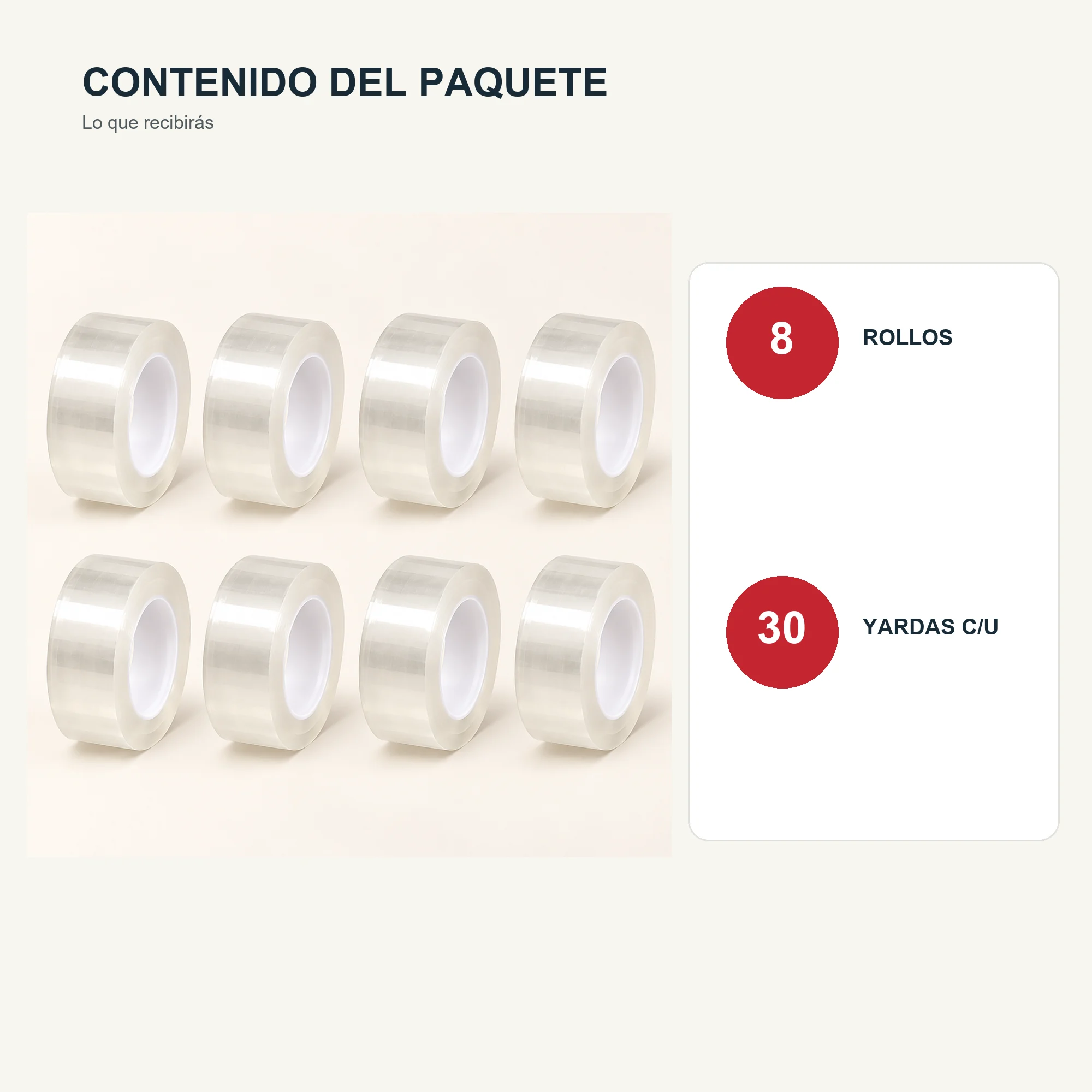 Cinta Adhesiva Transparente, 8 Rollos de 18 mm × 30 yd