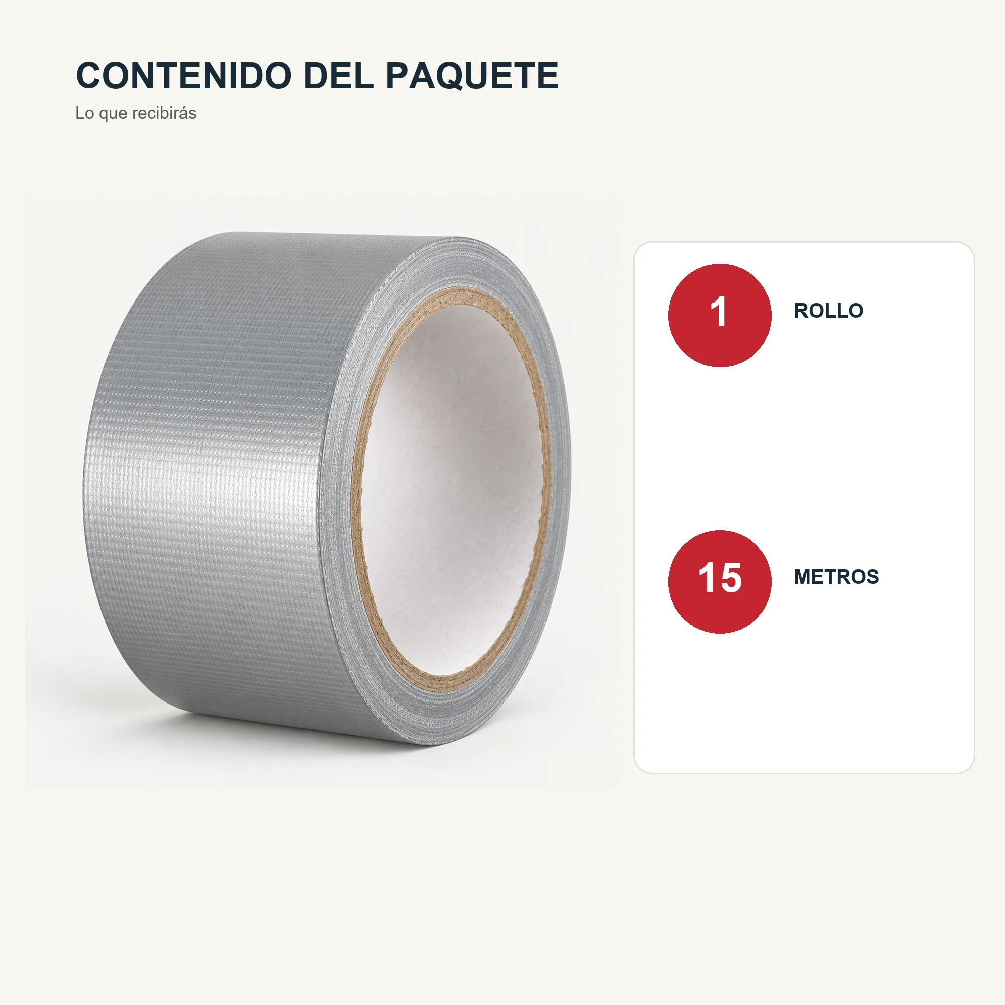 Cinta Americana de Tela Plateada, 48 mm × 15 m