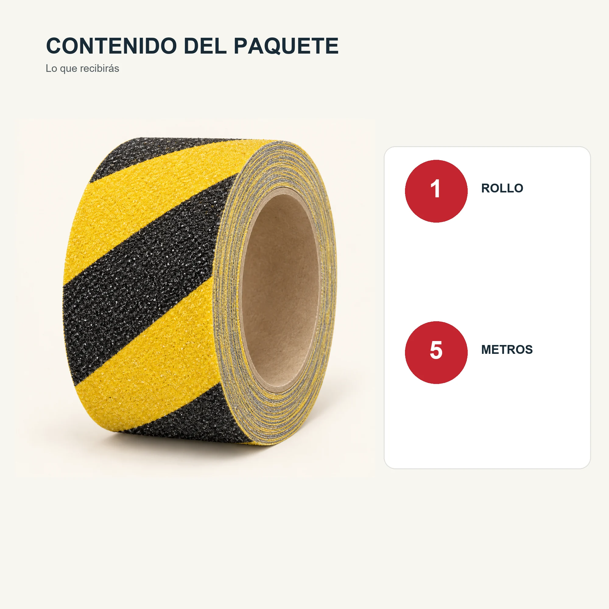 Cinta Antideslizante Abrasiva Amarillo/Negro, 48 mm × 5 m
