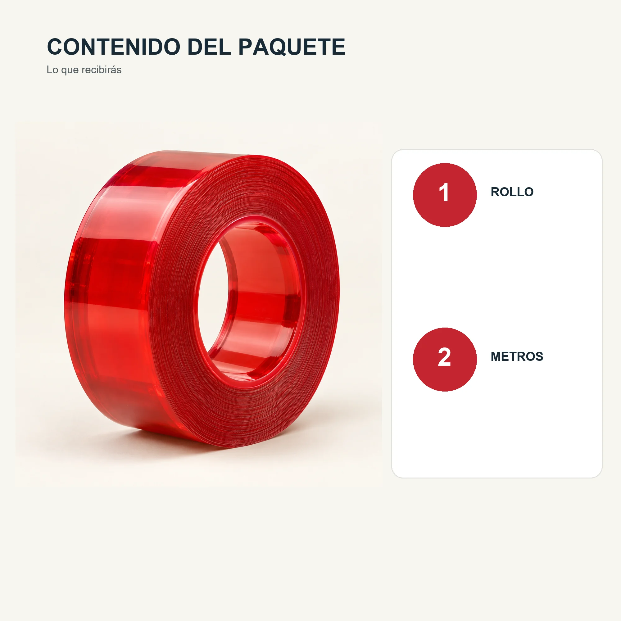 Cinta Doble Contacto de Gel Acrílico Roja, 25 mm × 2 m