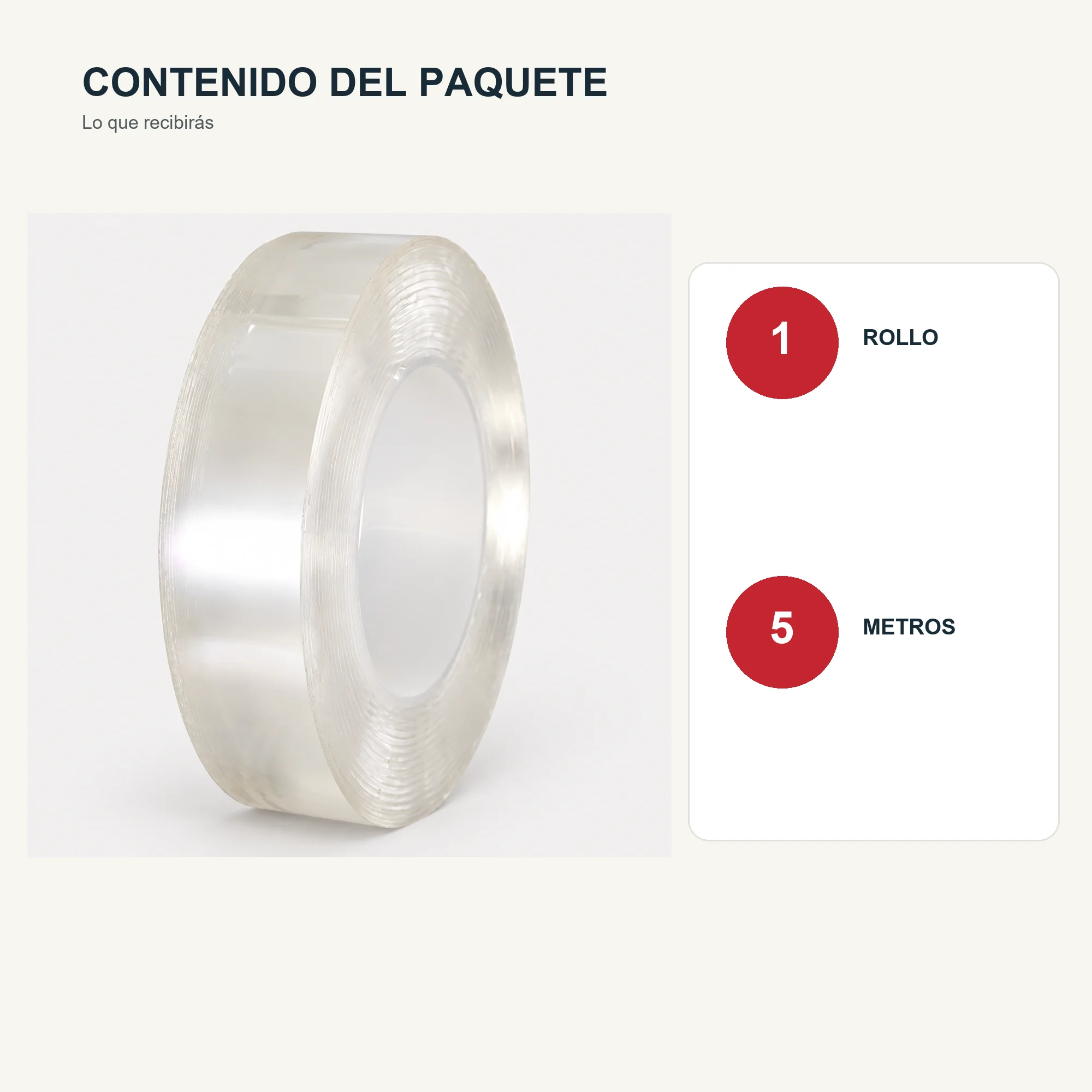 Cinta Doble Contacto de Gel Acrílico Transparente, 30 mm × 5 m