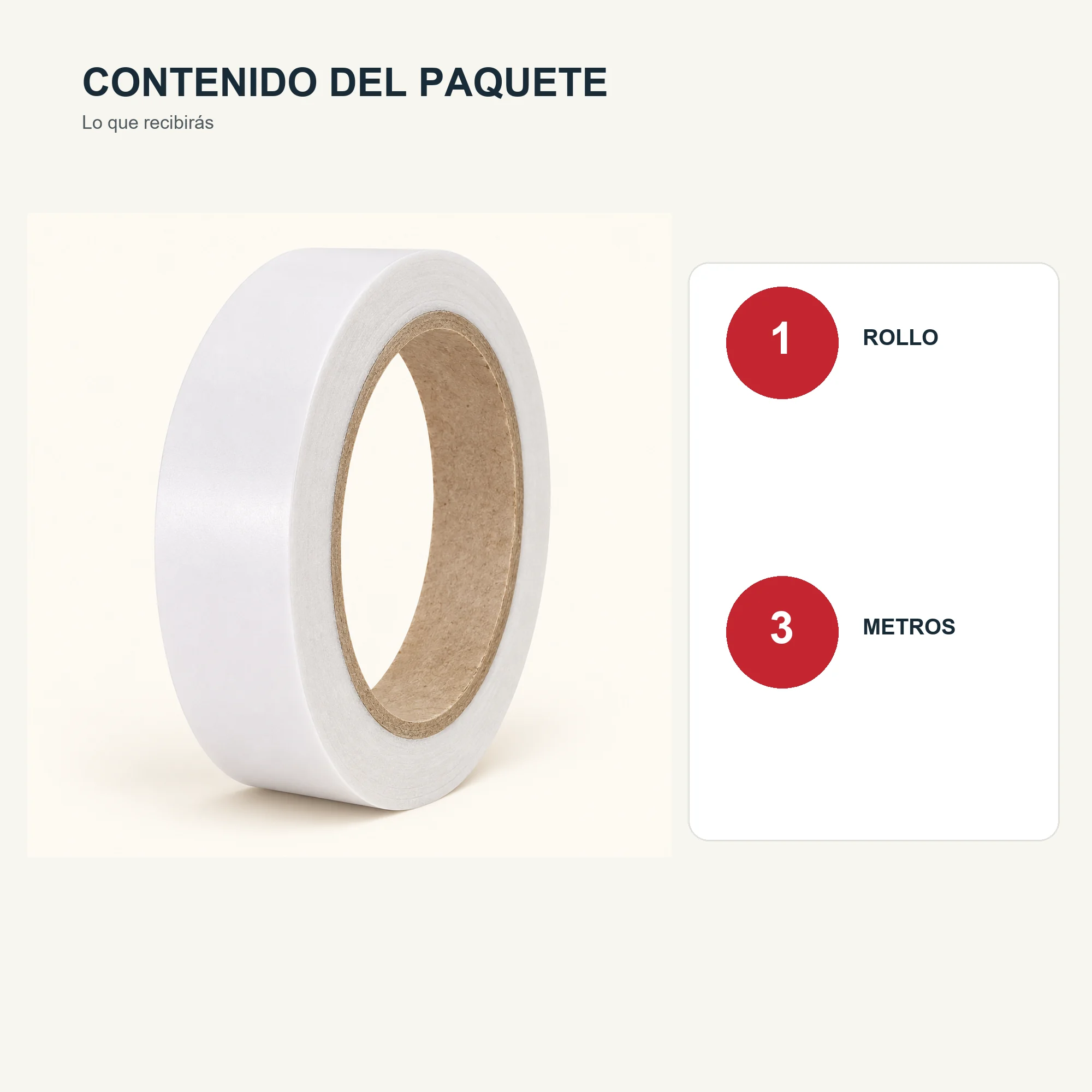 Cinta Doble Faz de Espuma Blanca, 18 mm × 3 m