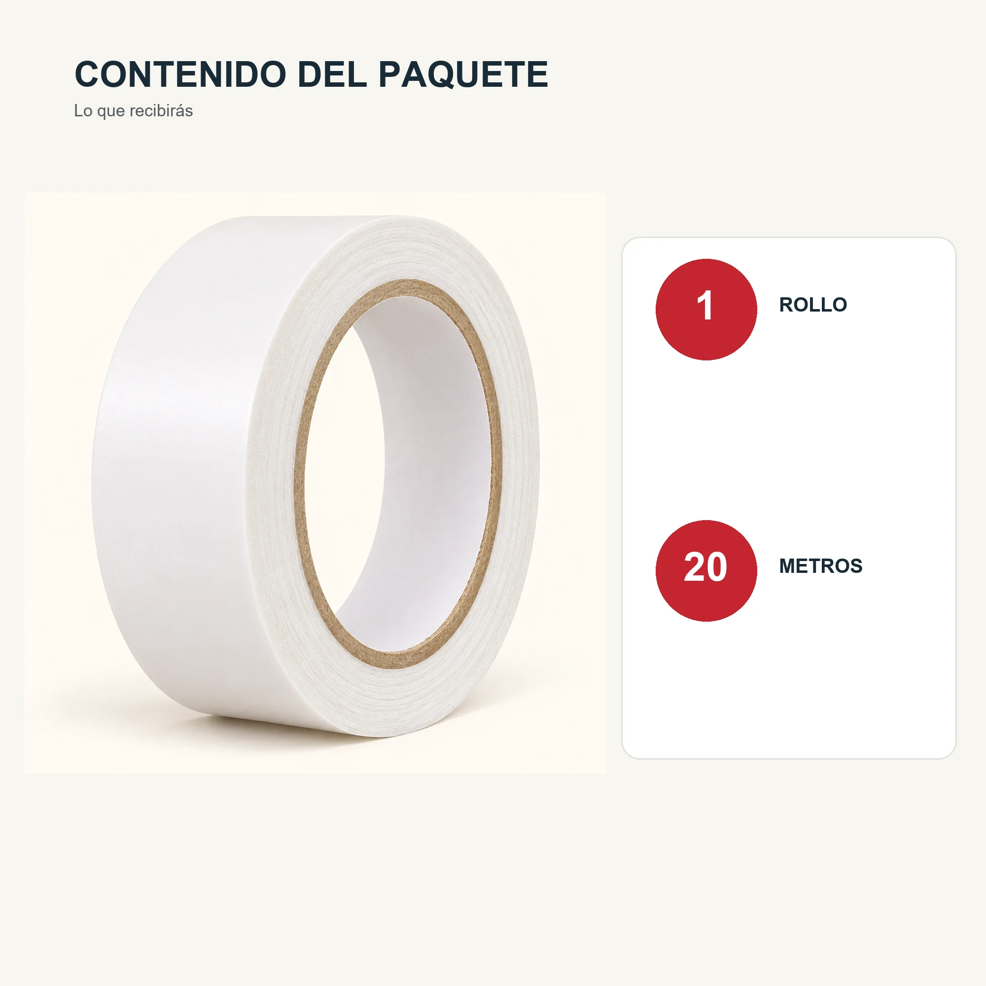 Cinta Doble Faz de Espuma Blanca, 24 mm × 20 m