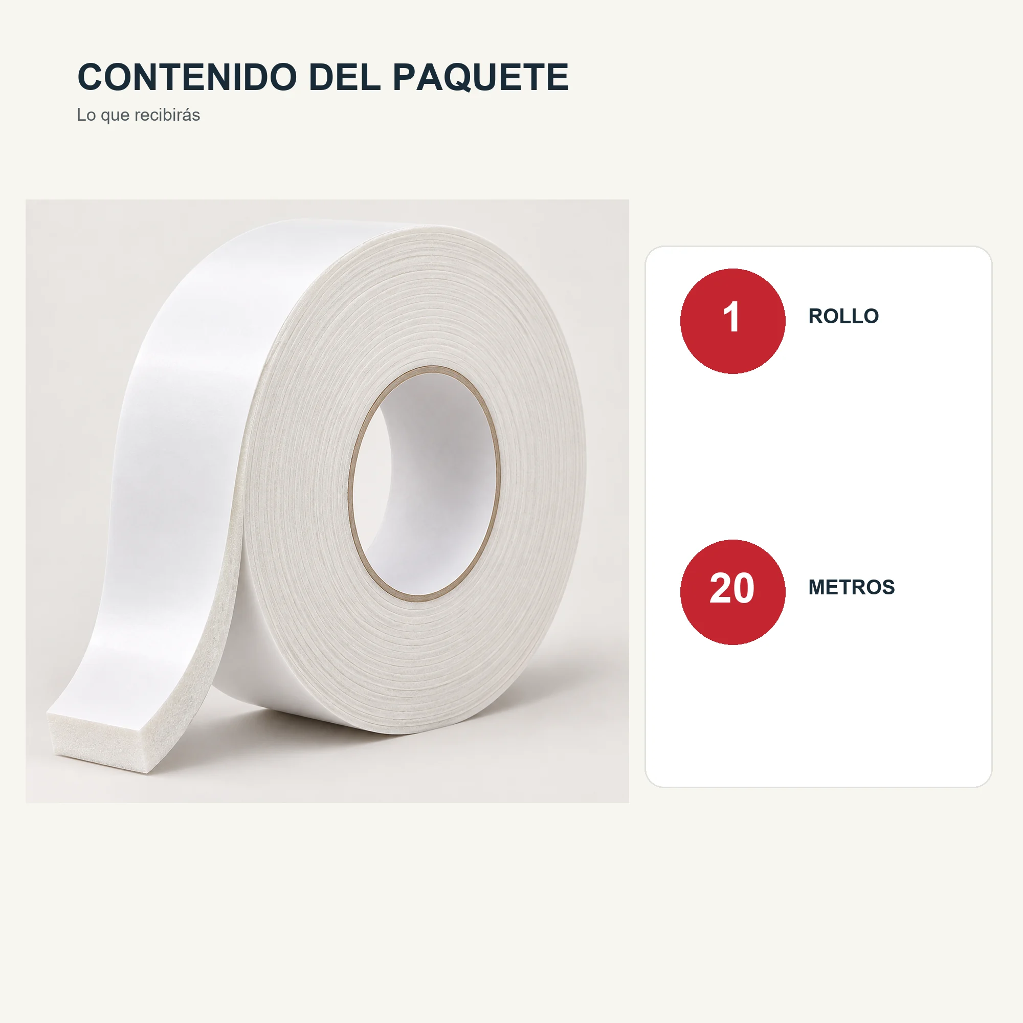 Cinta Doble Faz de Espuma Blanca, 36 mm × 20 m