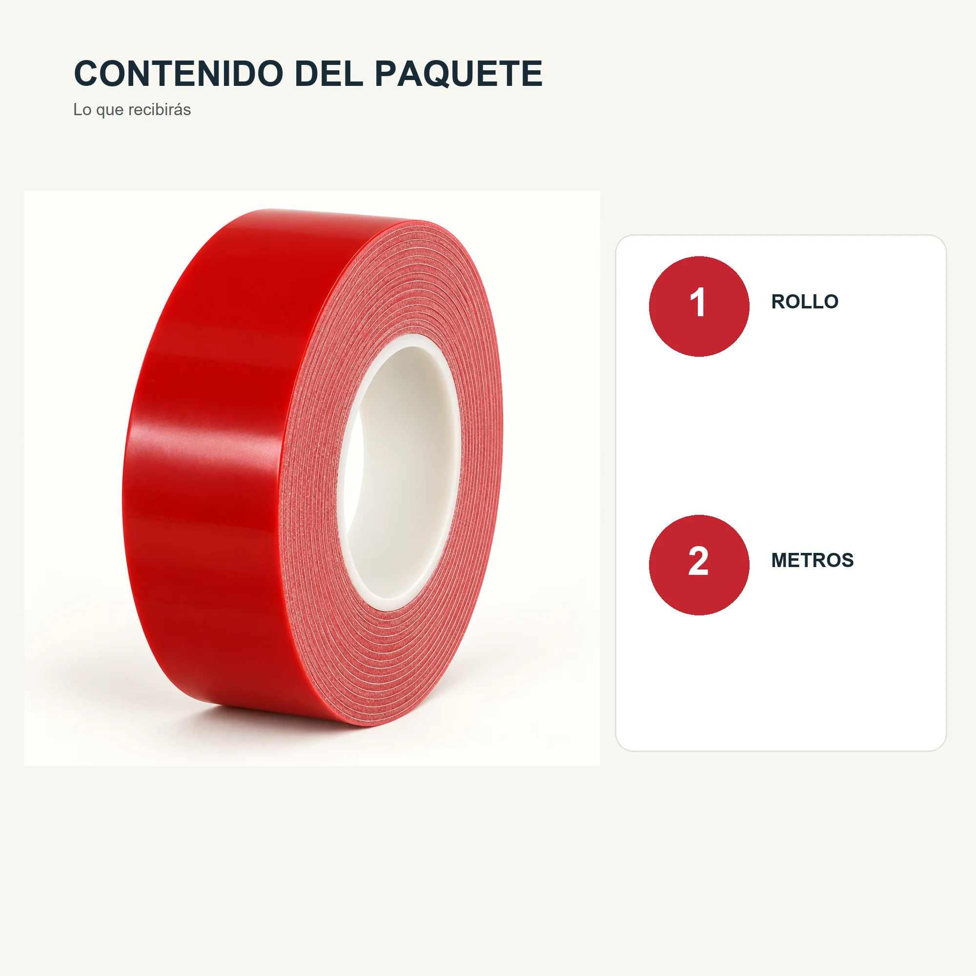 Cinta Doble Faz de Espuma Roja, 24 mm × 2 m