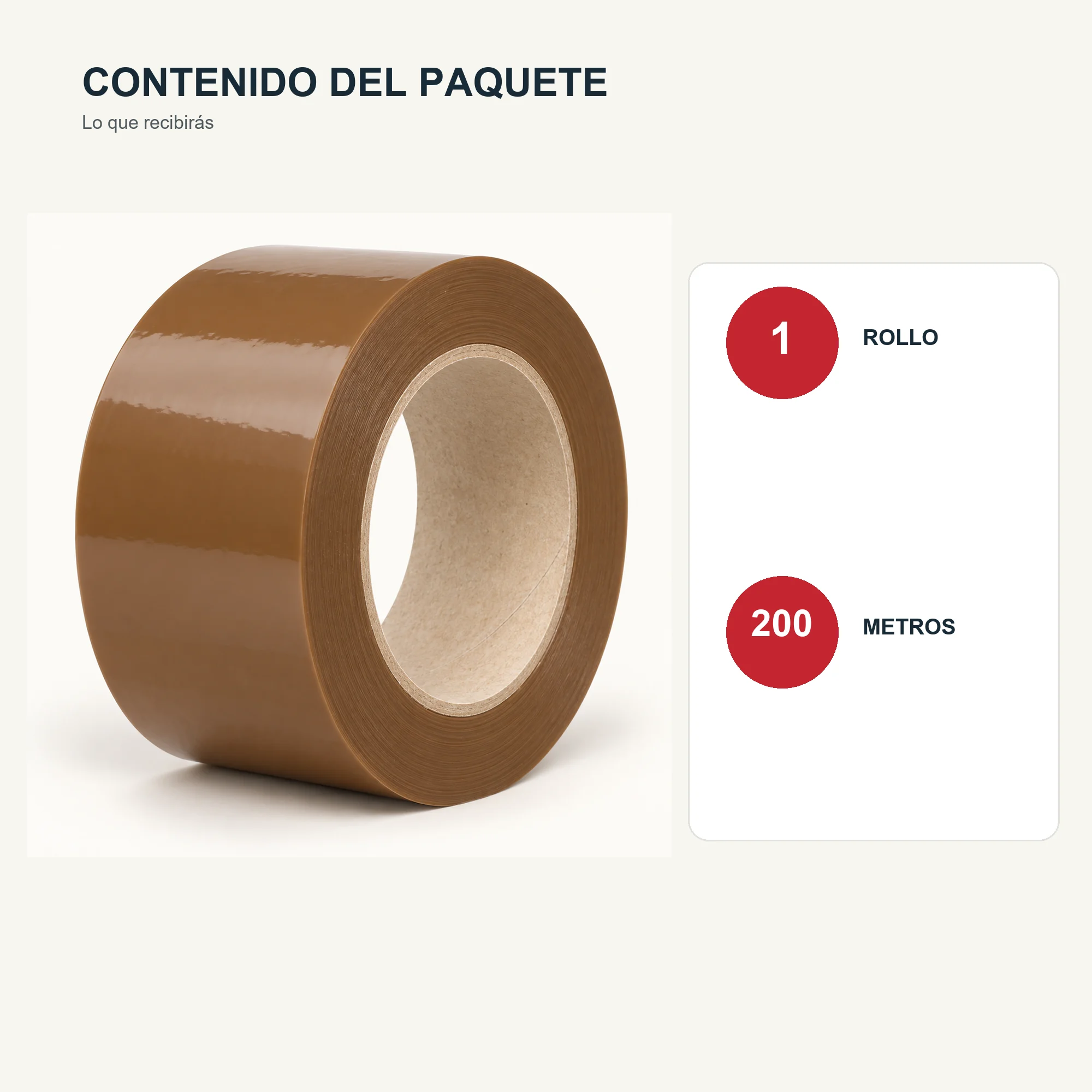 Cinta de Embalaje Marrón Jumbo, 48 mm × 200 m, 45 μm