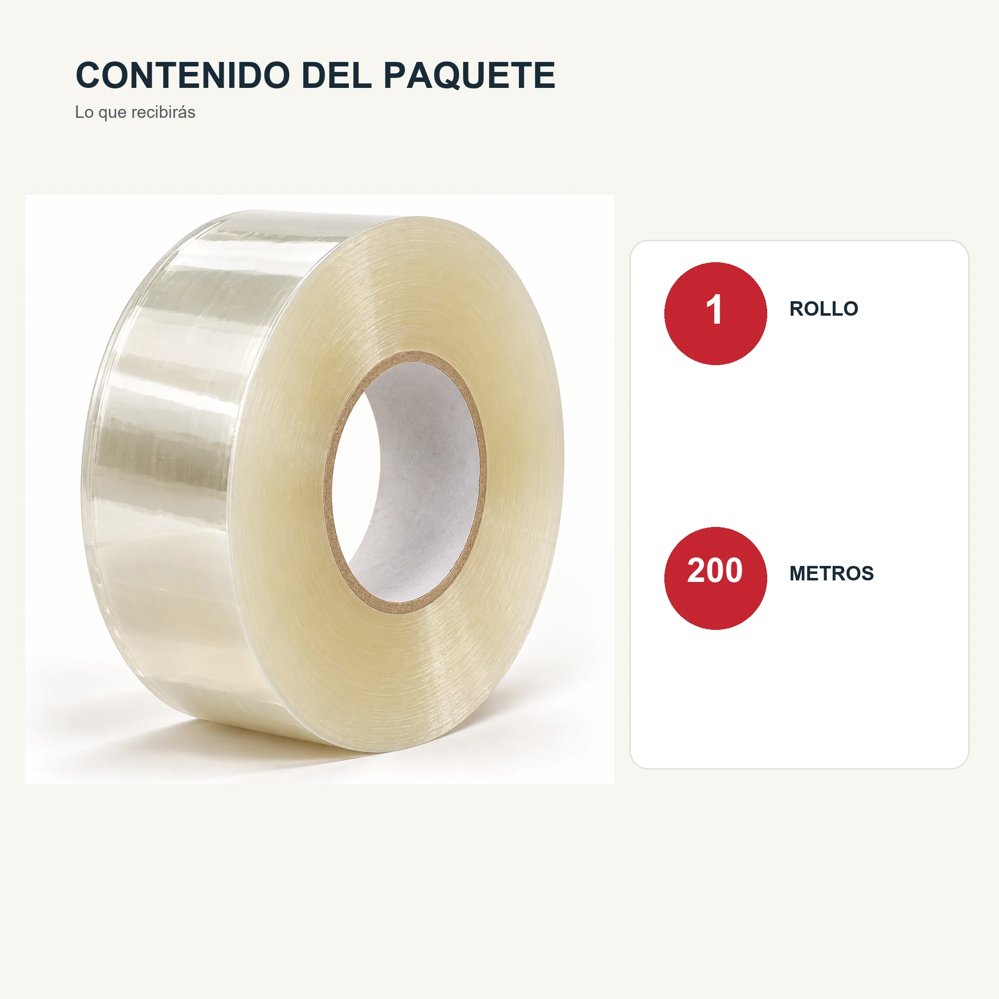 Cinta de Embalaje Transparente Jumbo, 48 mm × 200 m