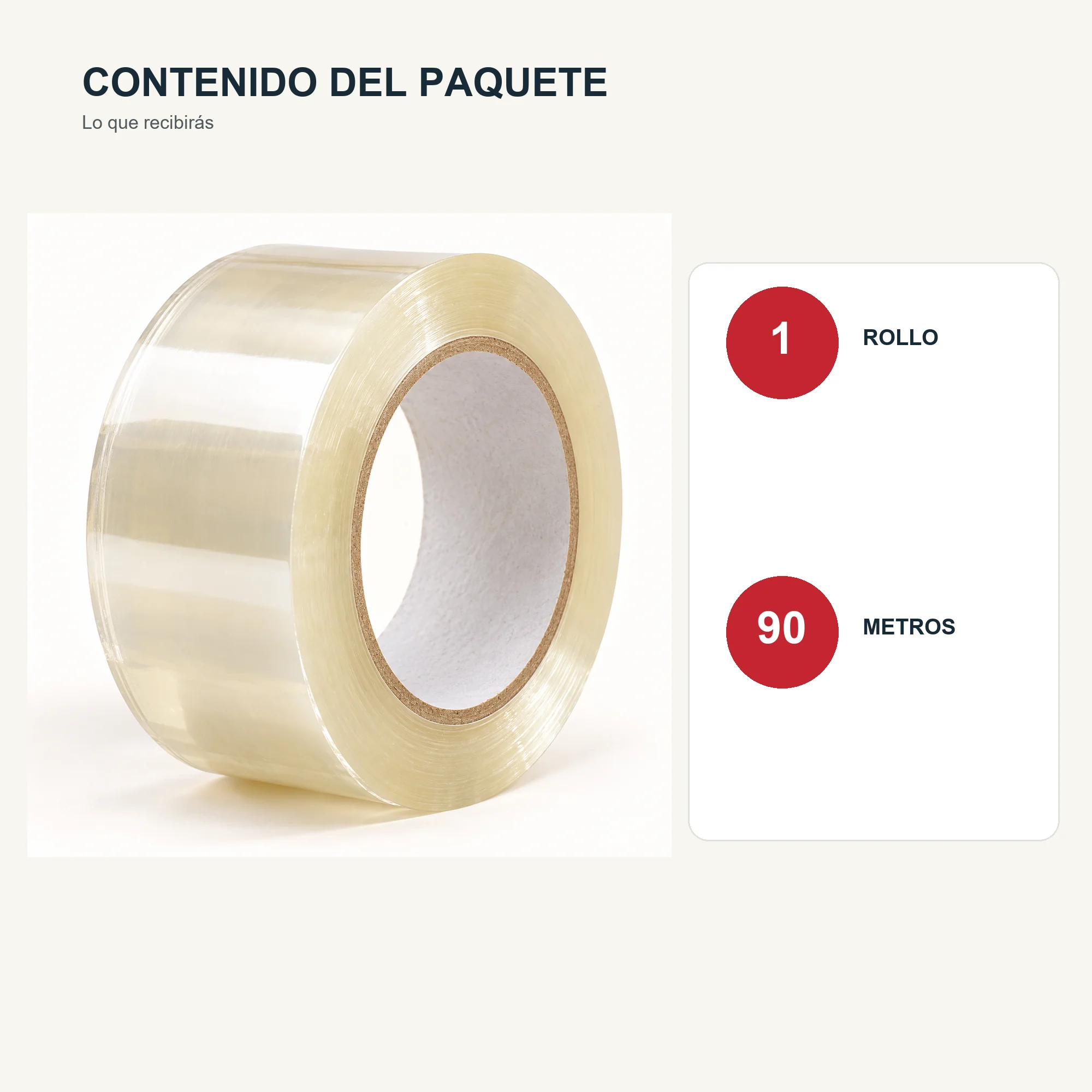 Cinta de Embalaje Transparente, 48 mm × 90 m