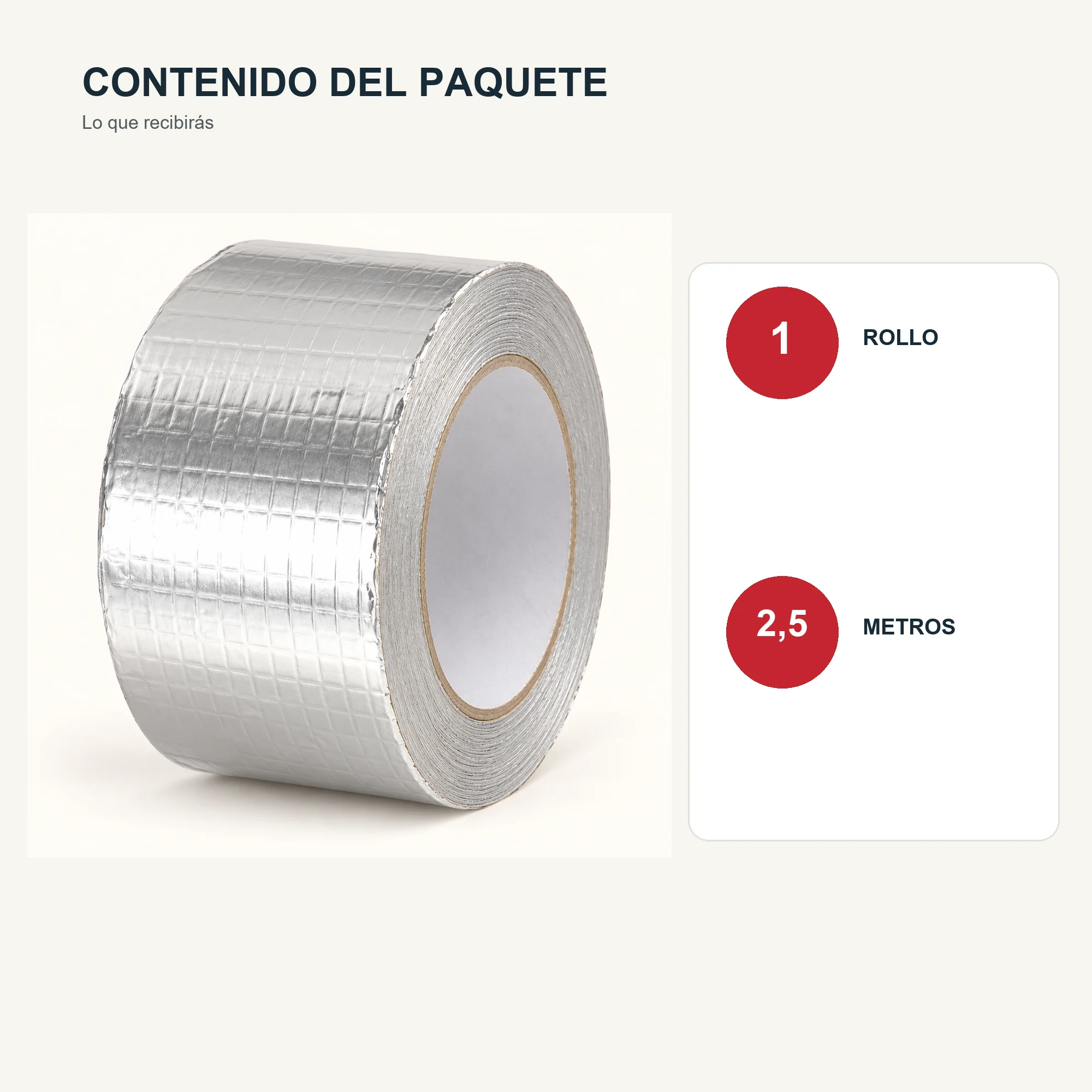 Cinta Impermeable de Aluminio con Butilo, 50 mm × 2,5 m