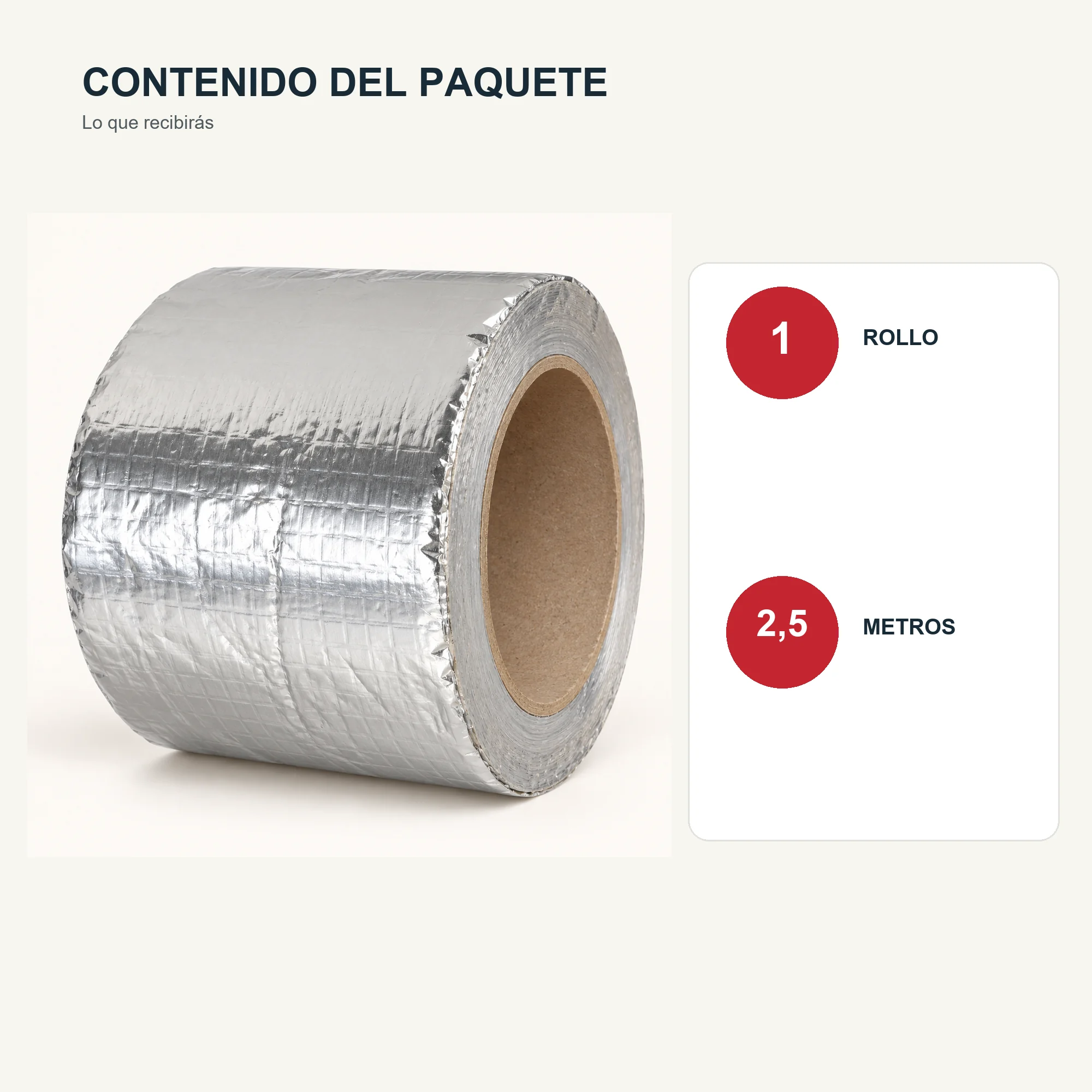 Cinta Impermeable de Aluminio con Butilo, 75 mm × 2,5 m