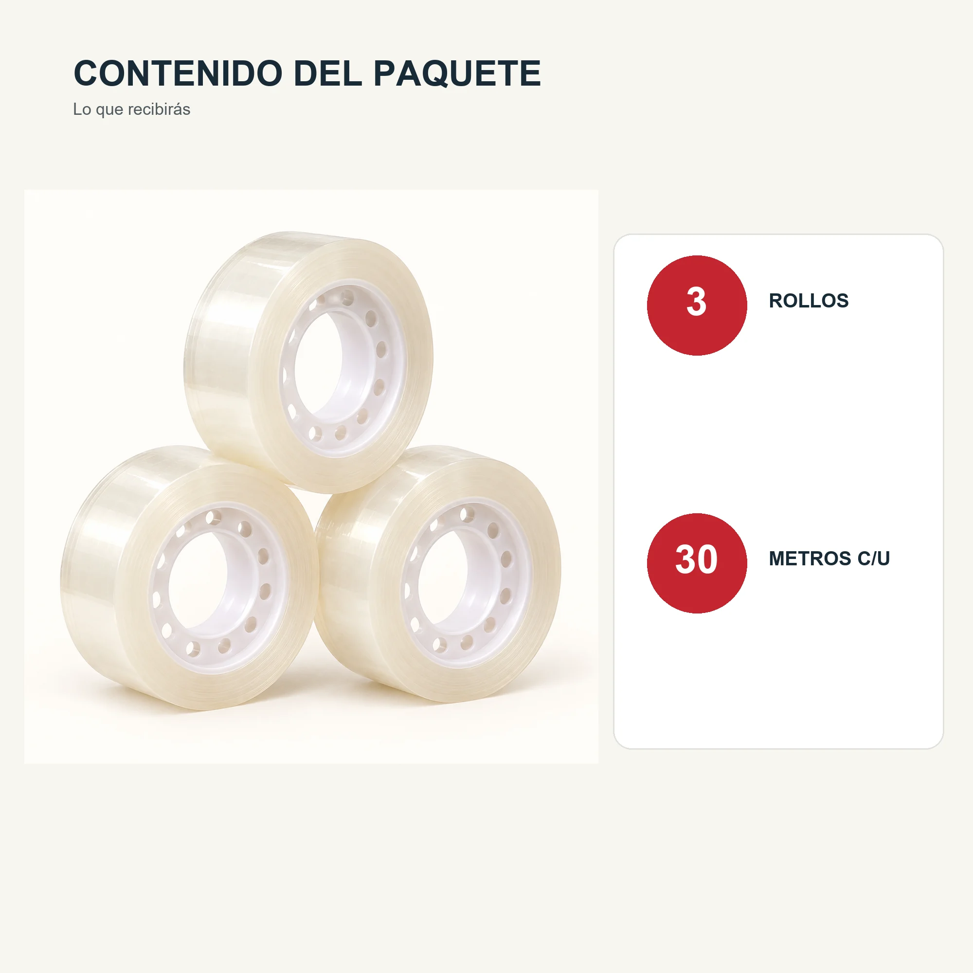 Cinta Adhesiva Transparente, 3 Rollos de 18 mm × 30 m