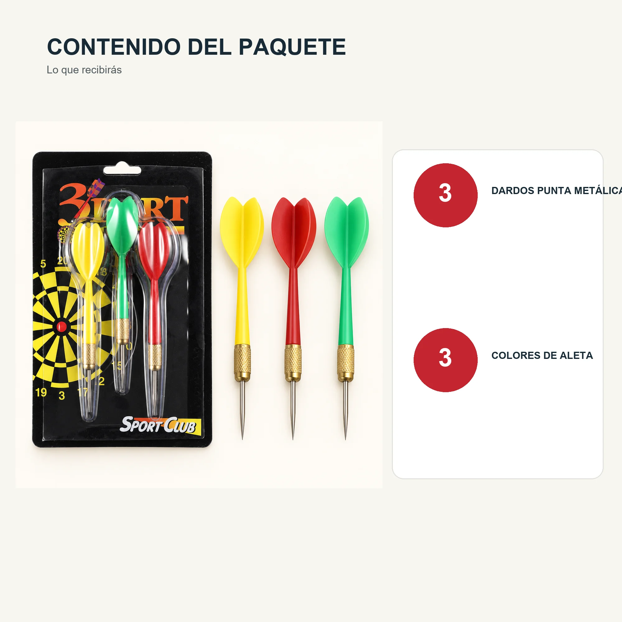 Set de 3 Dardos con Punta Metálica, 11,5 cm