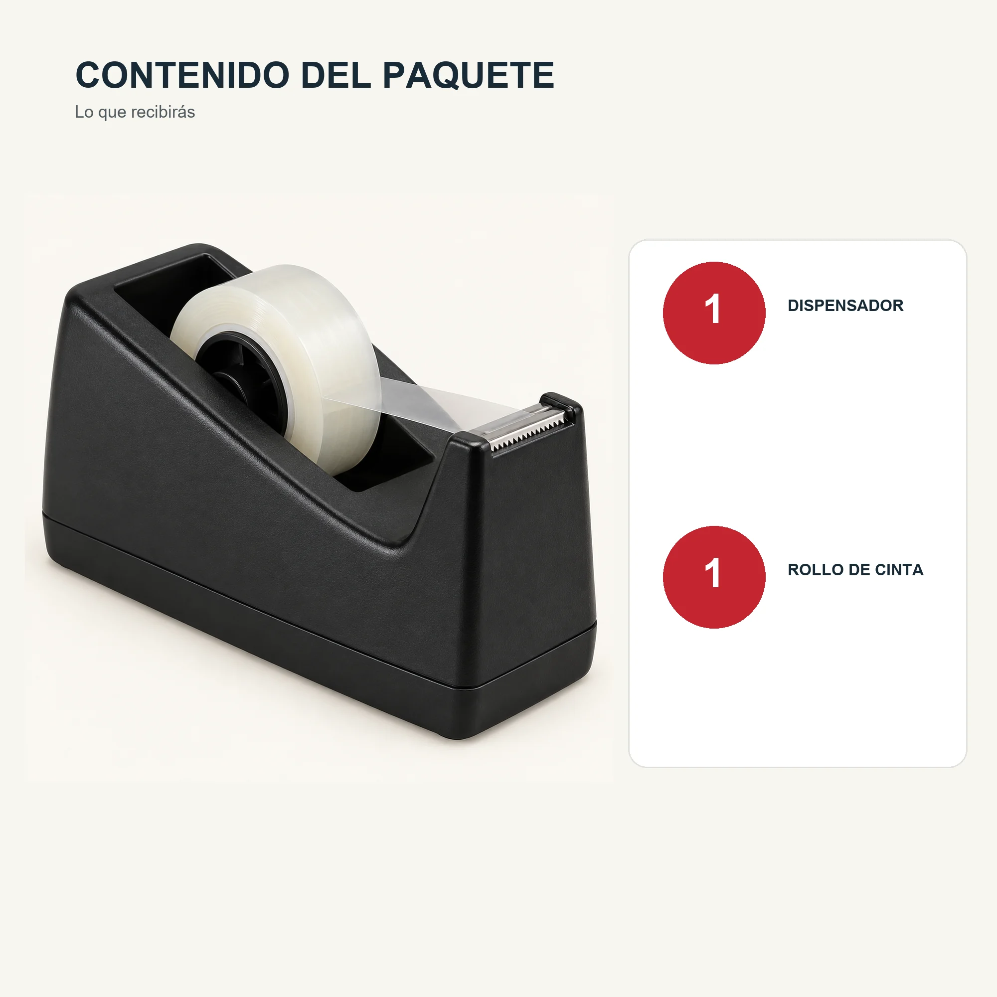 Dispensador de Cinta de Escritorio Negro con Rollo de 15 mm × 15 m