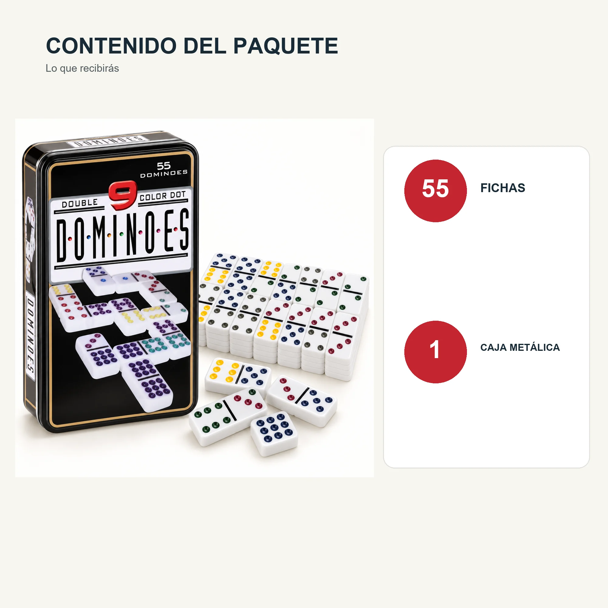 Dominó Doble Nueve de 55 Fichas con Caja Metálica