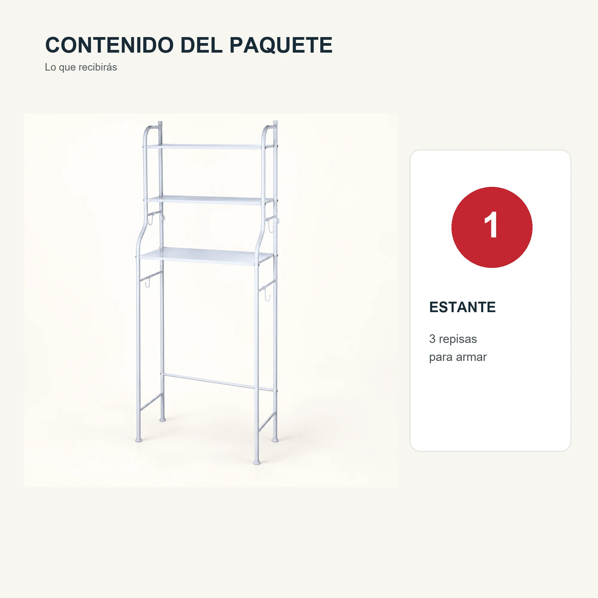 Estante Metálico sobre Inodoro de 3 Niveles, Blanco, 155 × 47 cm