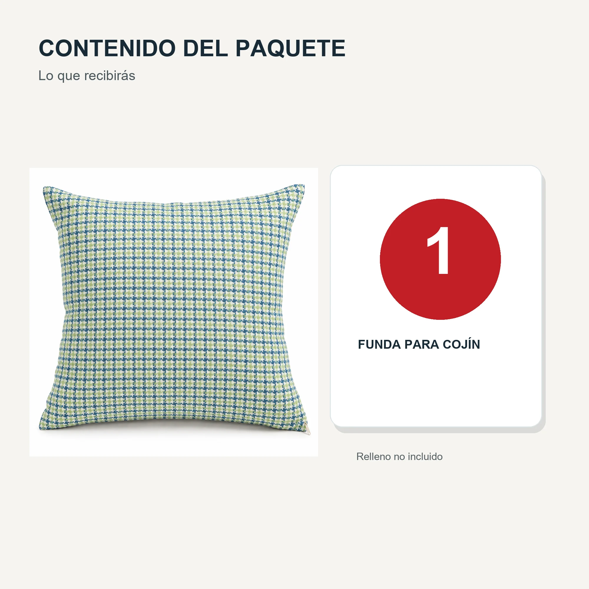 Funda Doble Cara para Cojín con Diseño de Cuadros, 43 × 43 cm
